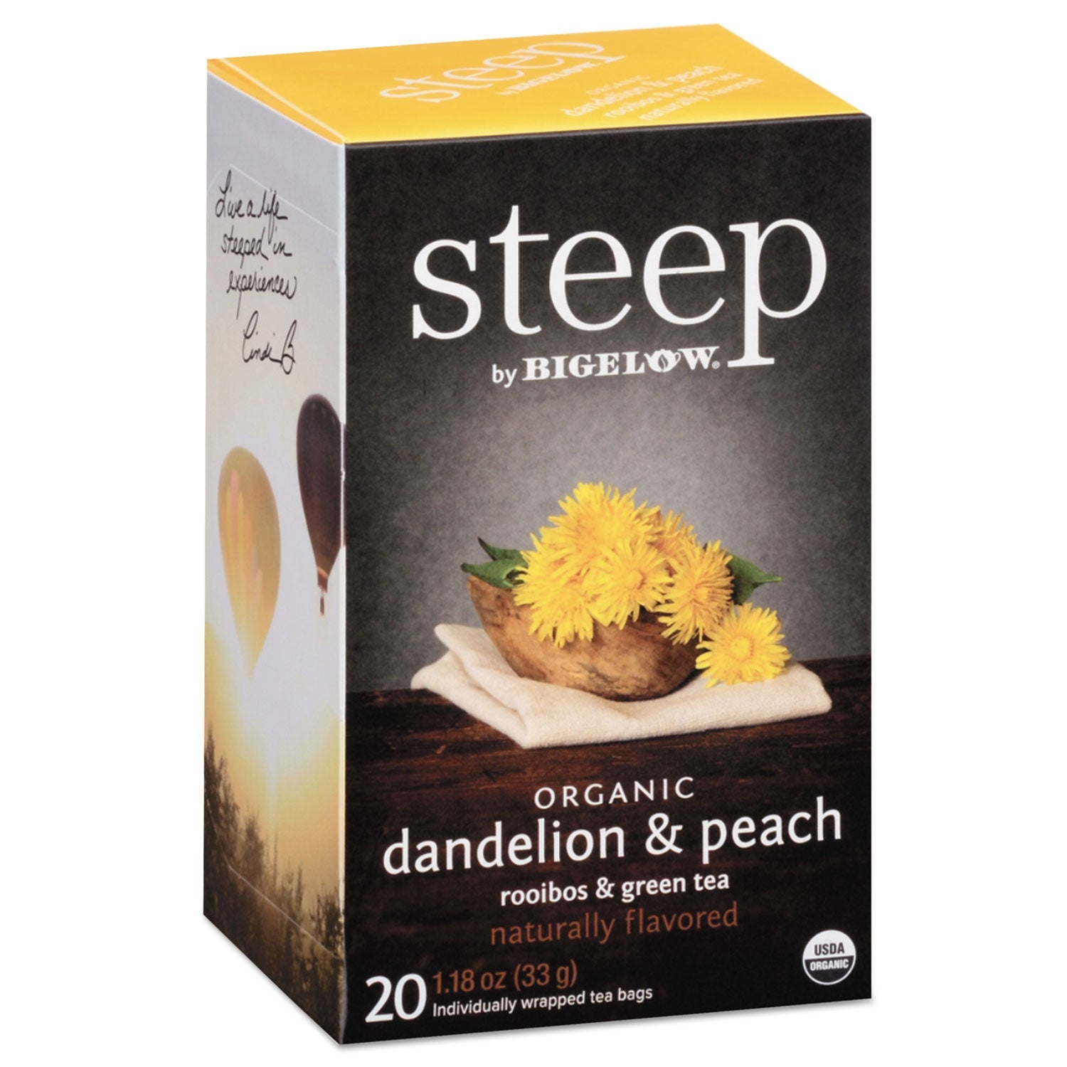 Bigelow® Steep Tea, Dandelion And Peach, 1.18 Oz Tea Bag, 20/box