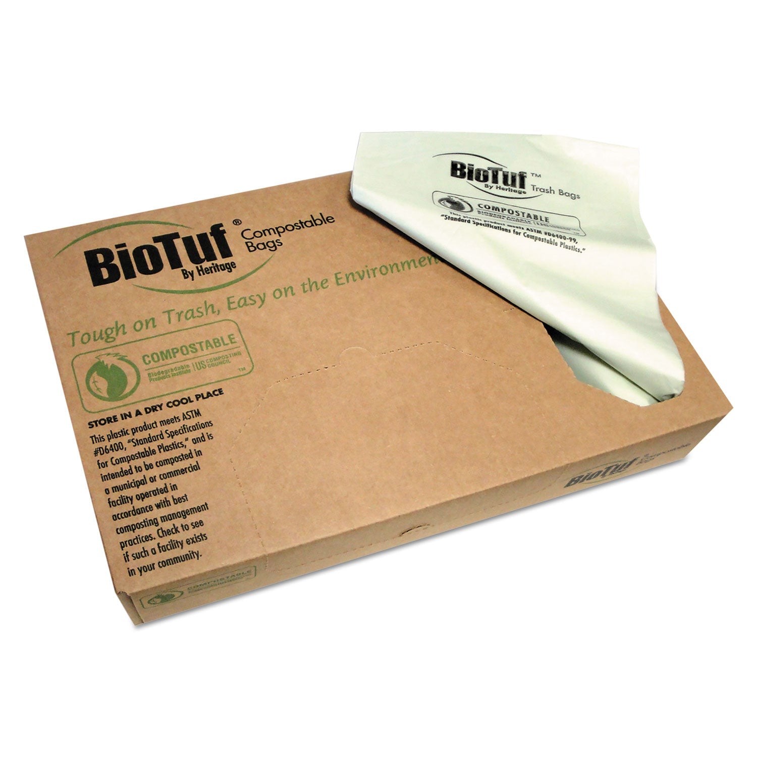 Biotuf Compostable Can Liners | 45 Gal, Green