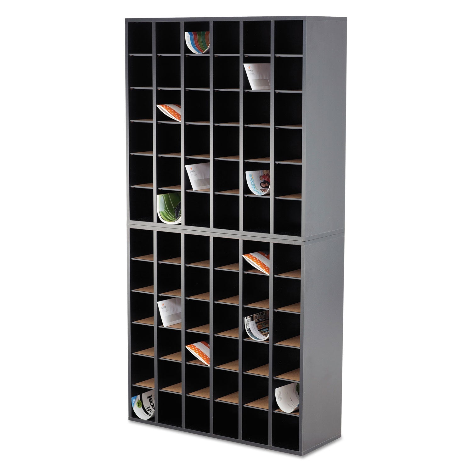 Safco® Wood Mail Sorter with Adjustable Dividers, Stackable, 36 Compartments, 33.75 x 12 x 32.75, Black - Bloom Skins