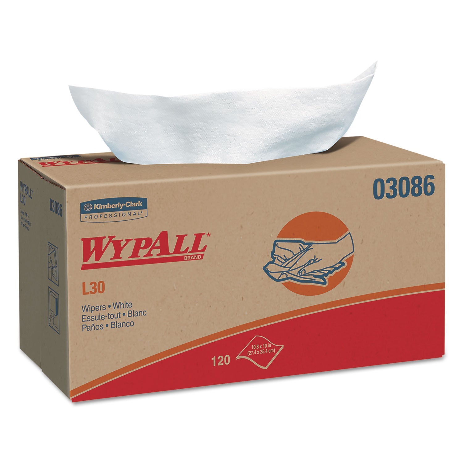 WypAll® L30 Towels, POP-UP Box, 10 x 9.8, White, 120/Box, 10 Boxes/Carton