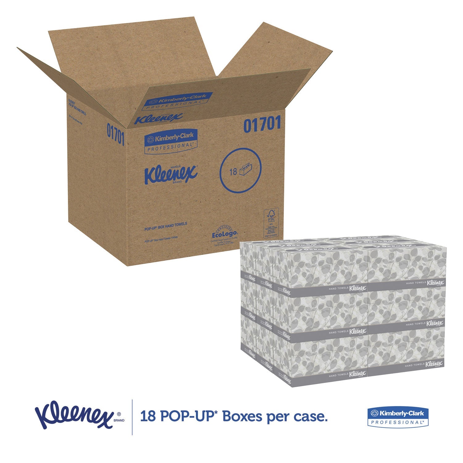 Kleenex® Hand Towels, POP-UP Box, Cloth, 1-Ply, 9 x 10.5, Unscented, White, 120/Box, 18 Boxes/Carton