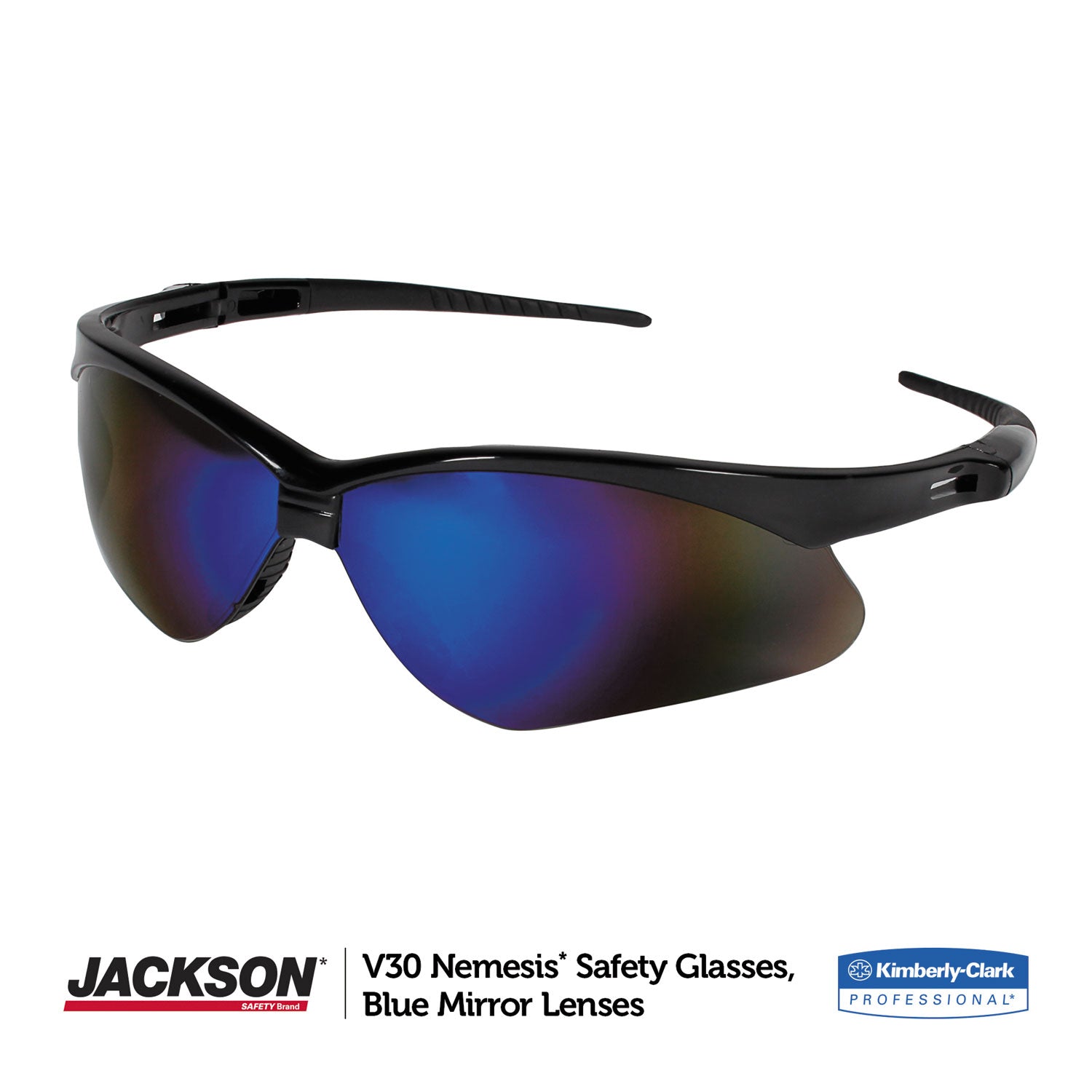 KleenGuard™ Nemesis Safety Glasses, Black Frame, Blue Mirror Lens - Bloom Skins