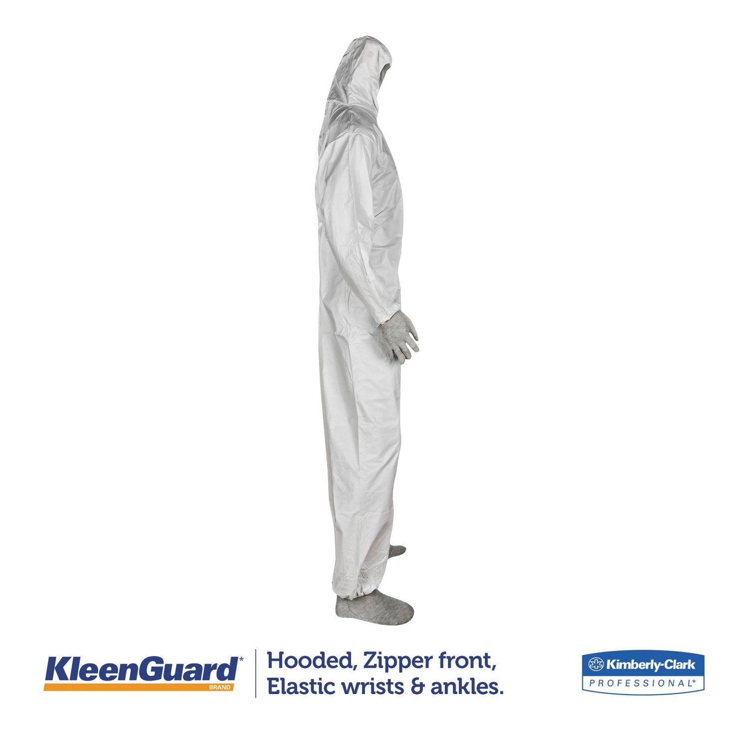 KleenGuard™ A35 Liquid and Particle Protection Coveralls, Zipper Front, Hooded, Elastic Wrists and Ankles, Large, White, 25/Carton - Bloom Skins