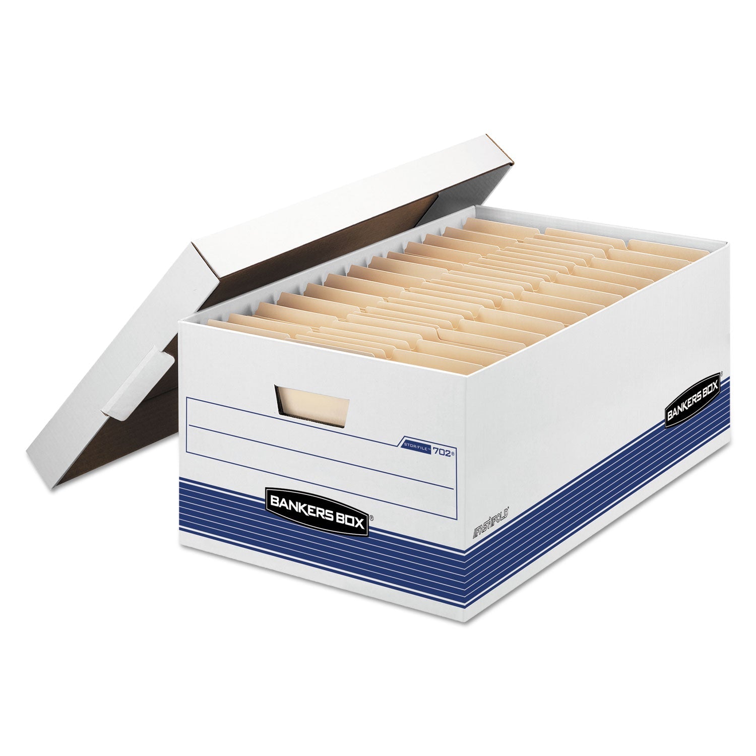 Bankers Box® Stor/file Medium-Duty Storage Boxes, Legal Files, 15.88" X 25.38" X 10.25", White/blue, 4/carton