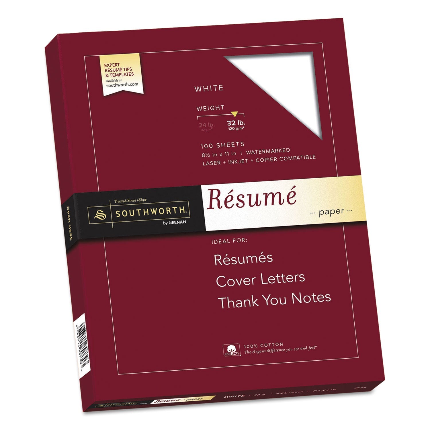 Southworth 100% Cotton Resume Paper | 32lb White