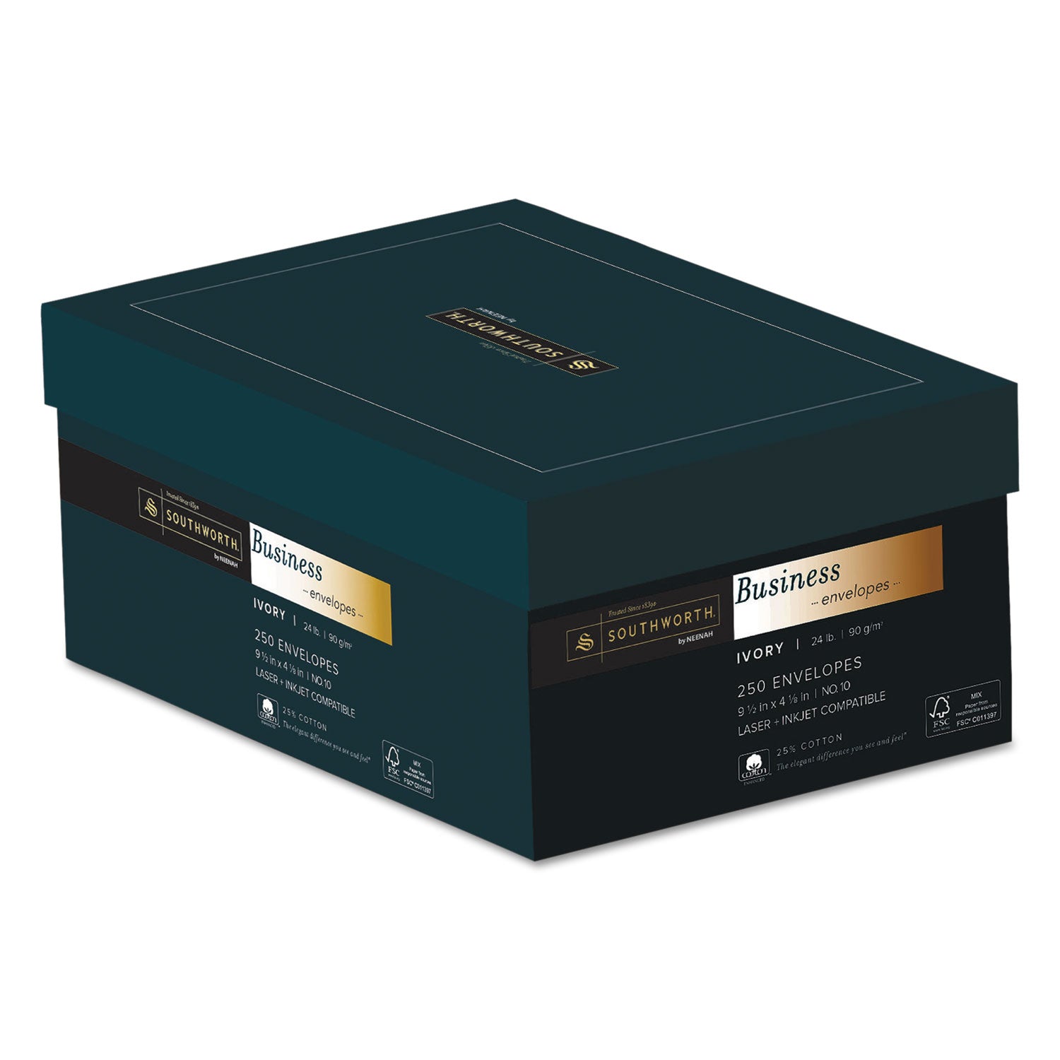 Southworth® 25% Cotton #10 Business Envelope, Commercial Flap, Gummed Closure, 4.13 x 9.5, Ivory, 250/Box