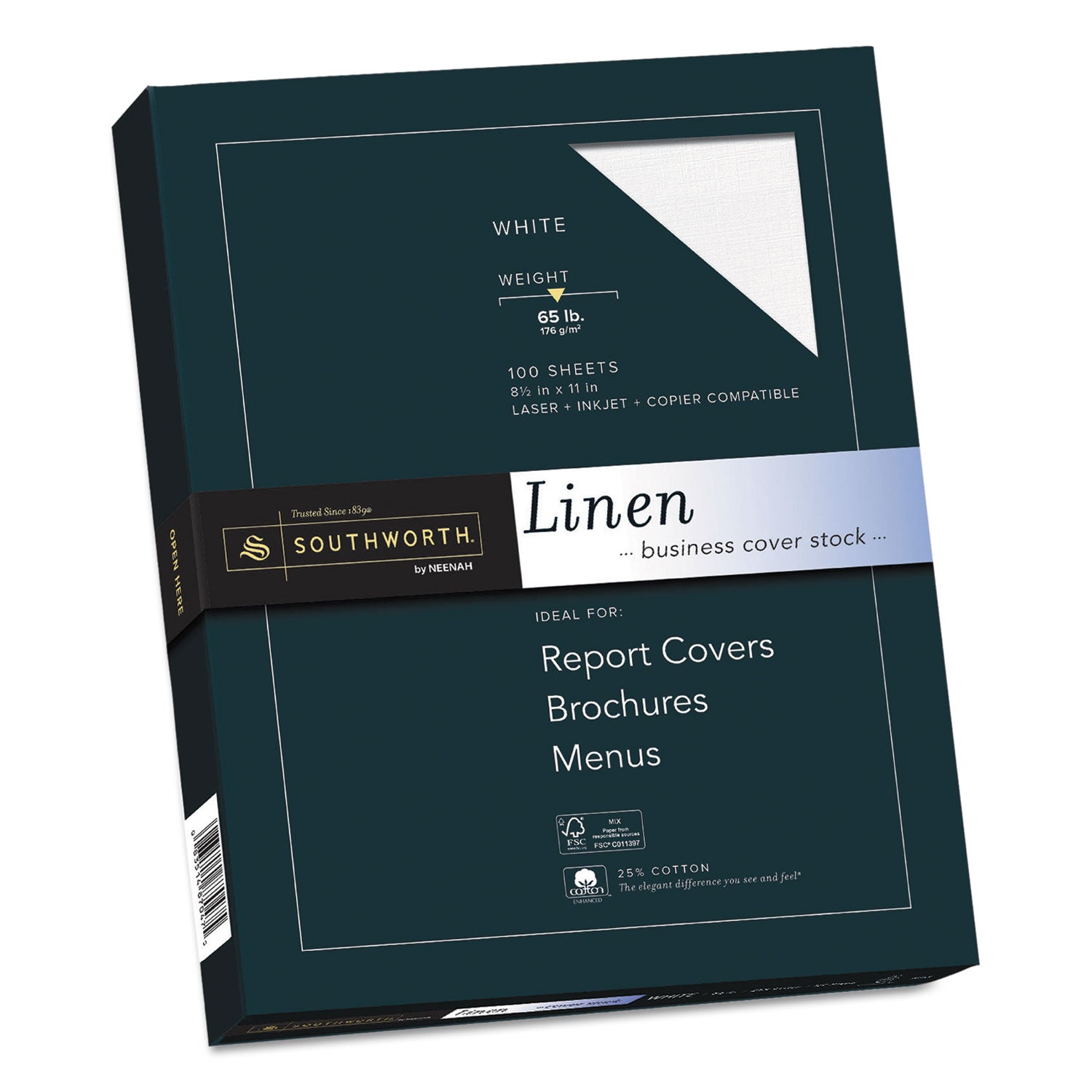 Southworth® 25% Cotton Linen Cover Stock, 65 lb Cover Weight, 8.5 x 11, 100/Pack