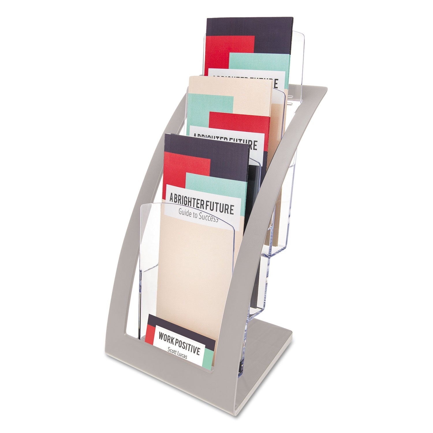 deflecto® 3-Tier Literature Holder, Leaflet Size, 6.75w X 6.94d X 13.31h, Silver