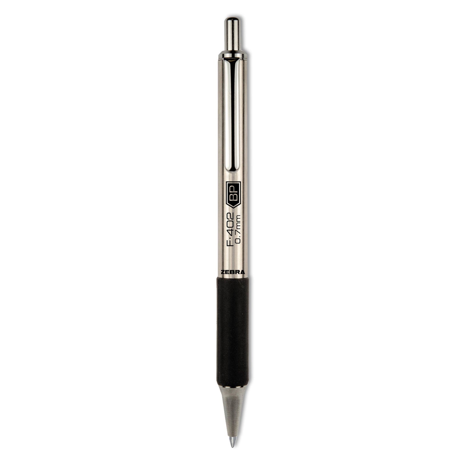 Zebra® F-402 Ballpoint Pen, Retractable, Fine 0.7 Mm, Black Ink, Stainless Steel/black Barrel