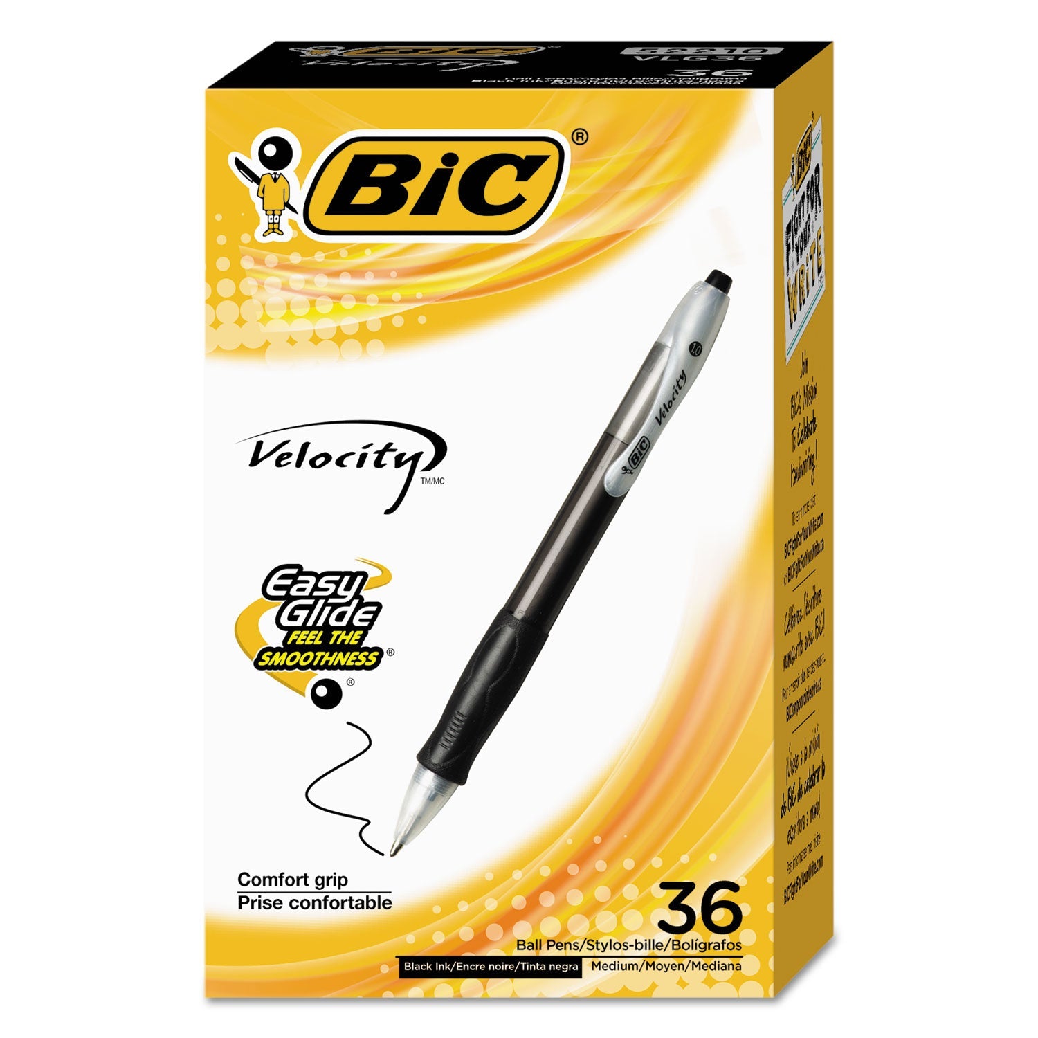 BIC® Velocity Easy Glide Ballpoint Pen Value Pack, Retractable, Medium 1 Mm, Black Ink, Black Barrel, 36/pack