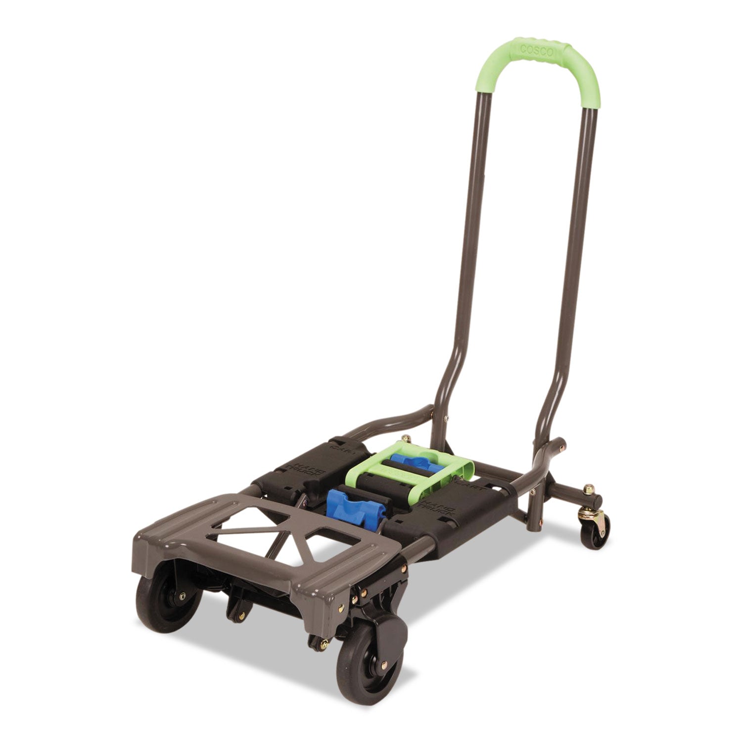 Cosco® 2-in-1 Multi-Position Hand Truck and Cart, 300 lbs, 16.63 x 12.75 x 49.25, Black/Blue/Green