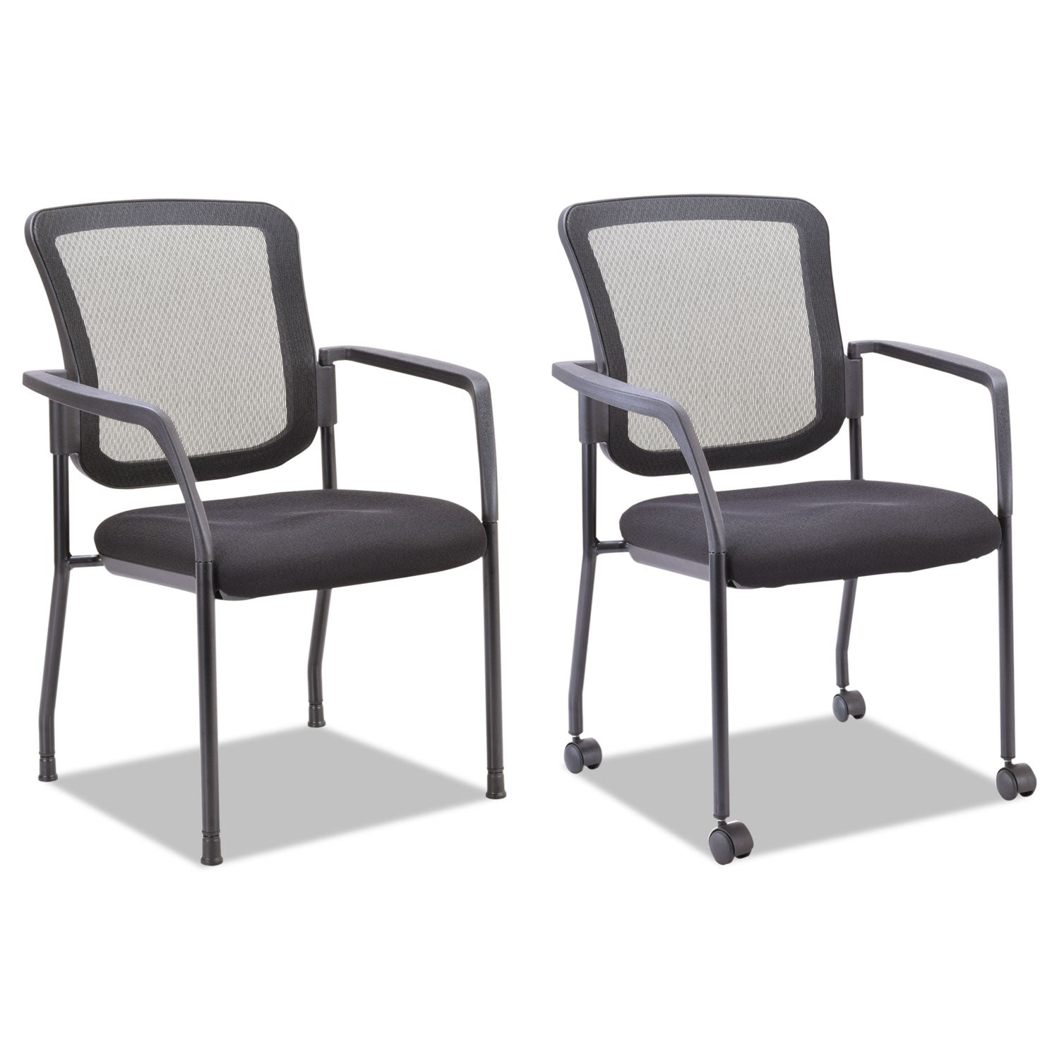 Alera® Alera Elusion Series Mesh Back Stacking Guest Chair, 26" x 25.6" x 36.2", Black Seat, Black Back, Black Base