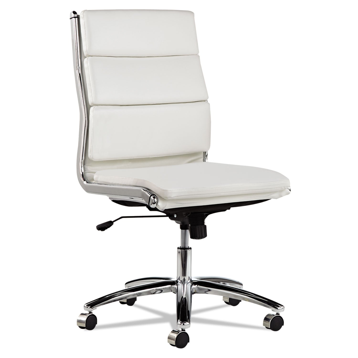 Alera® Alera Neratoli Mid-Back Slim Profile Chair, Faux Leather, Up To 275 Lb, 18.3" To 21.85" Seat Height, White Seat/back, Chrome