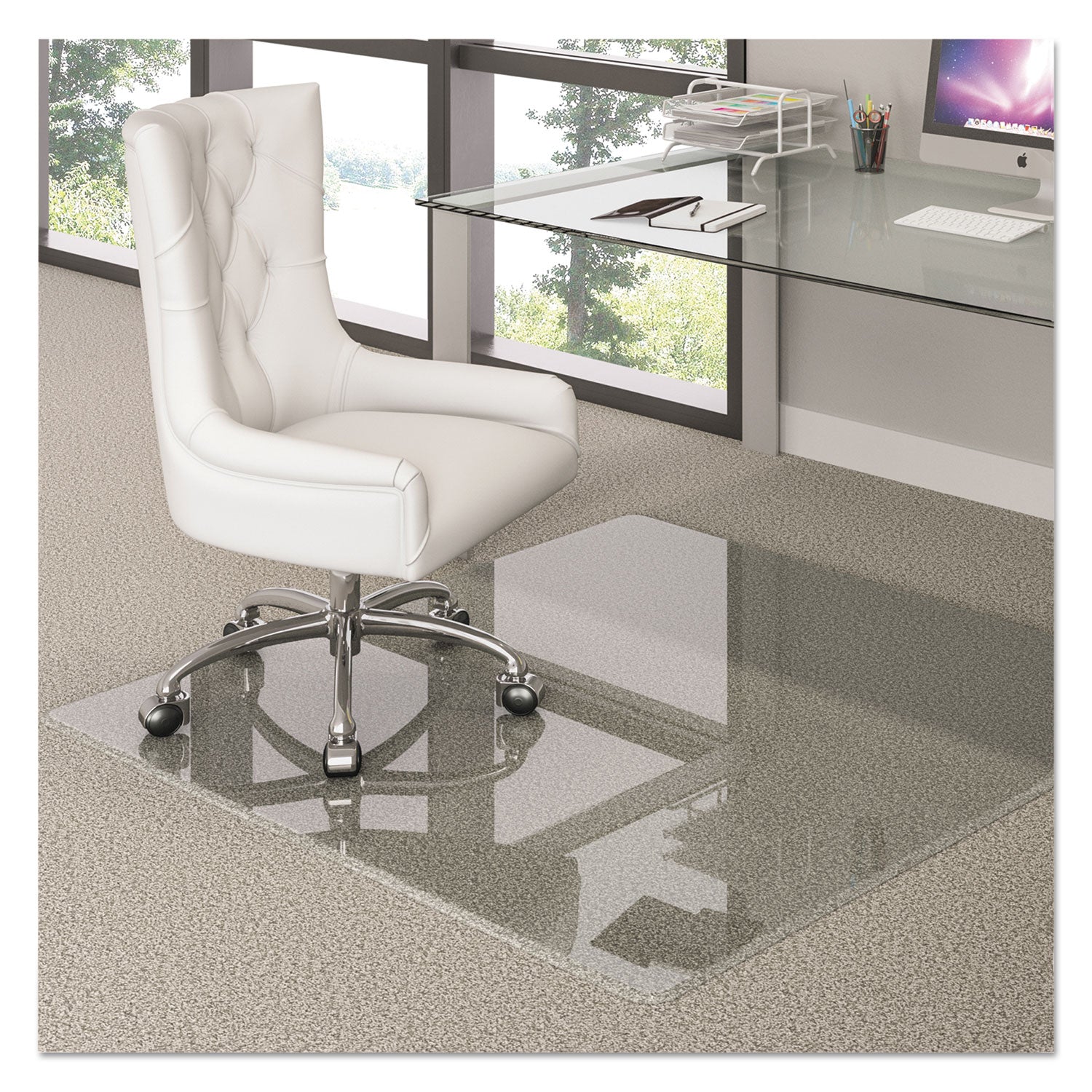 deflecto® Premium Glass All Day Use Chair Mat - All Floor Types, 48 X 60, Rectangular, Clear