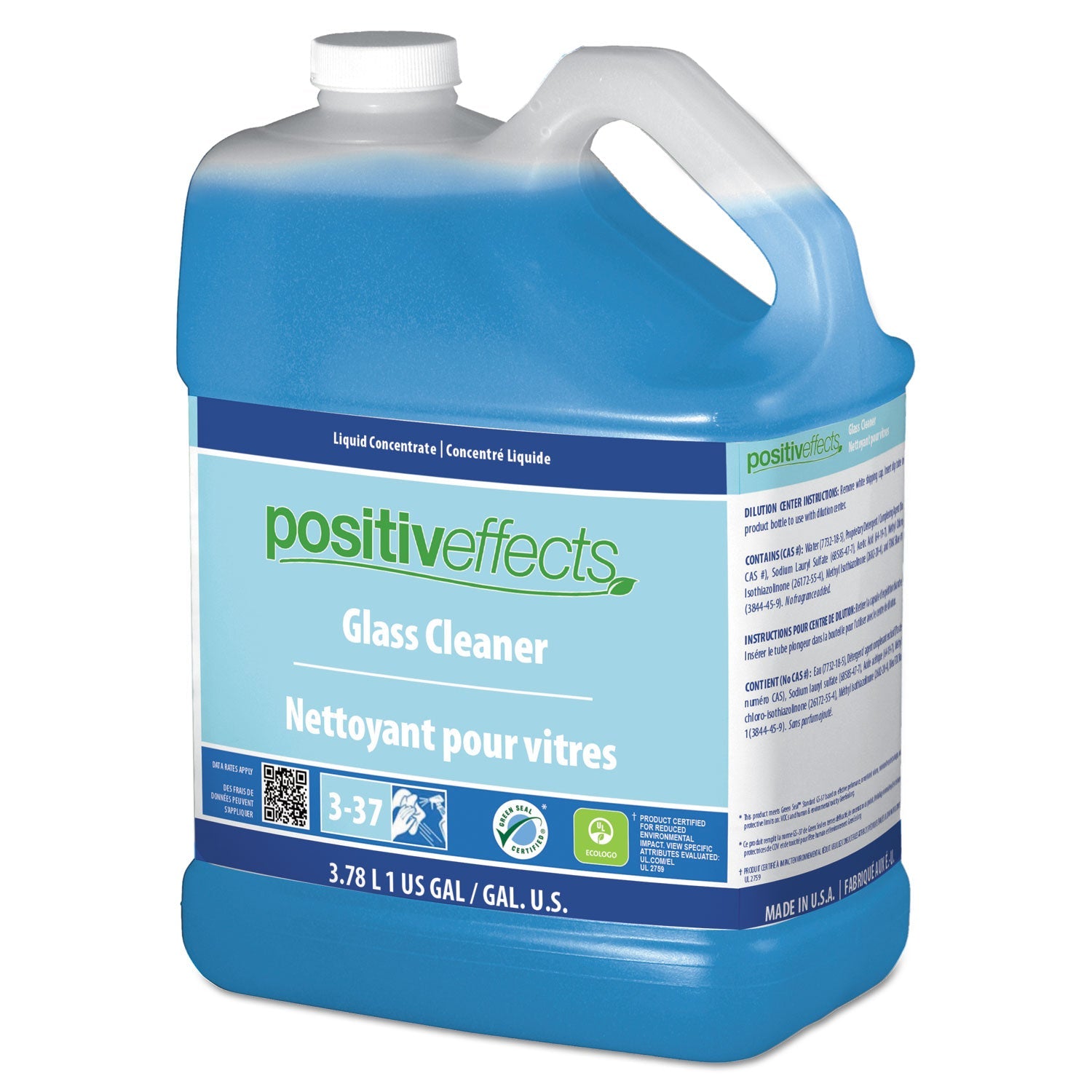 PositivEffects Glass Cleaner, Unscented, 1 Gal Bottle, 4/carton