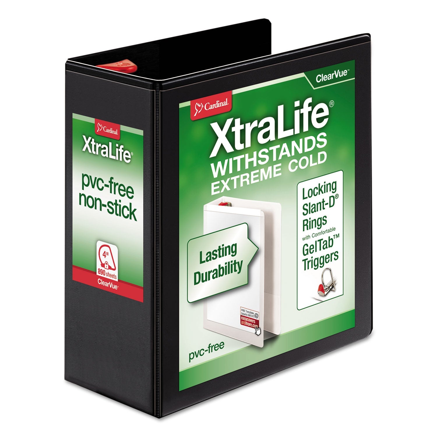 Cardinal® XtraLife ClearVue Non-Stick Slant-D Ring Binder, 3 Rings, 4" Capacity, 11 x 8.5, Black - Bloom Skins
