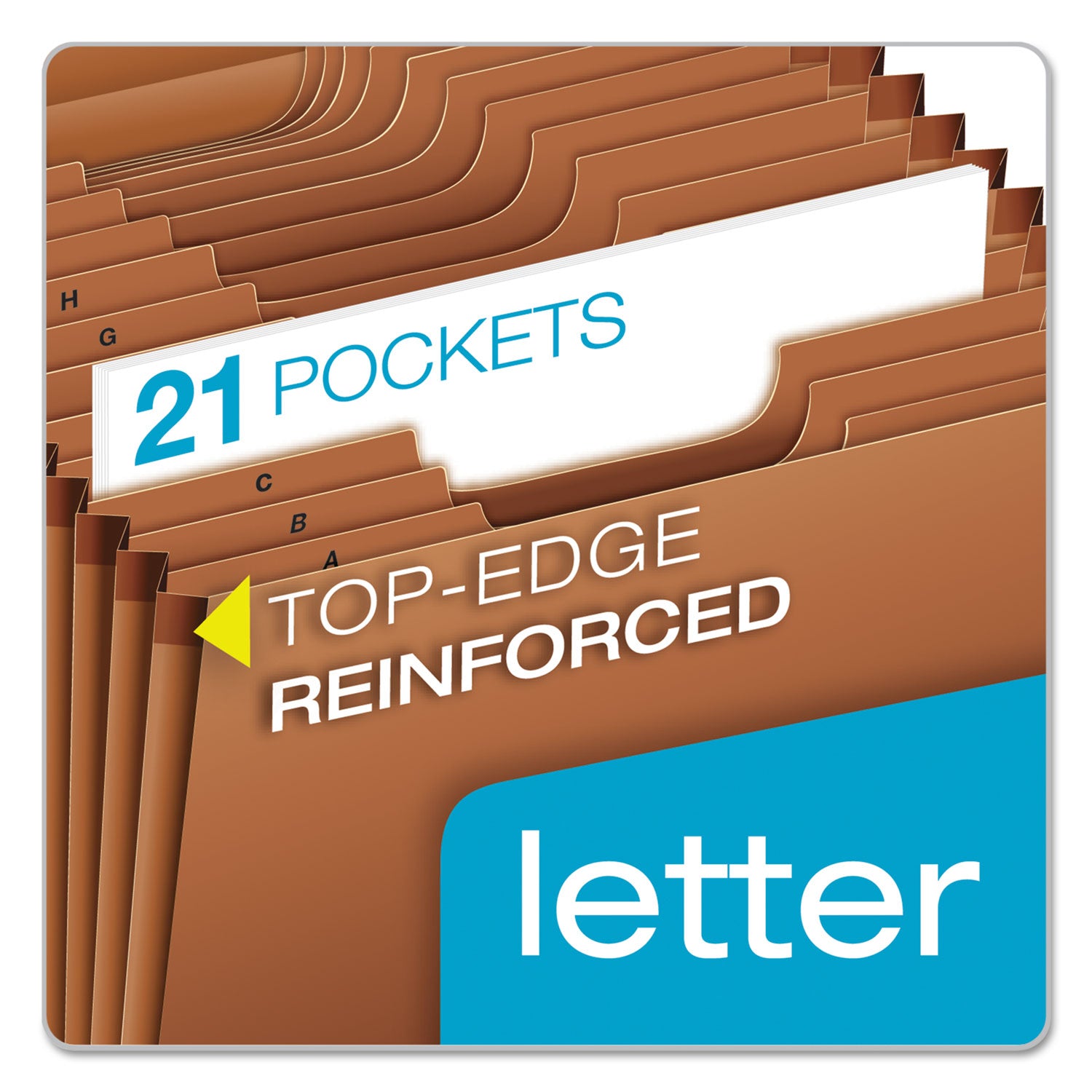 Pendaflex® Heavy-Duty Expanding File with Reinforced Flap, 21 Sections, Elastic Cord Closure, 1/3-Cut Tabs, Letter Size, Redrope