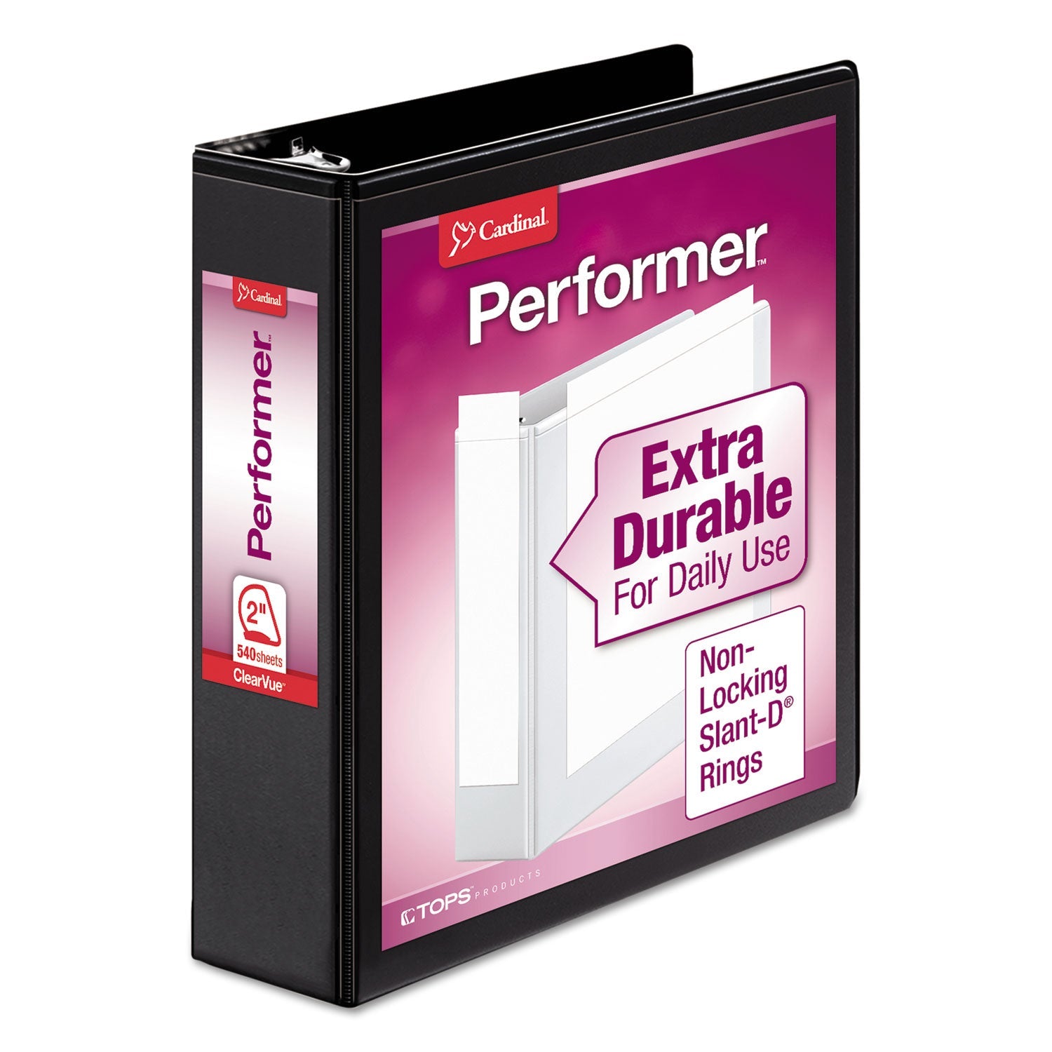 Cardinal® Performer Clearvue Slant-D Ring Binder, 3 Rings, 2" Capacity, 11 X 8.5, Black - Bloom Skins