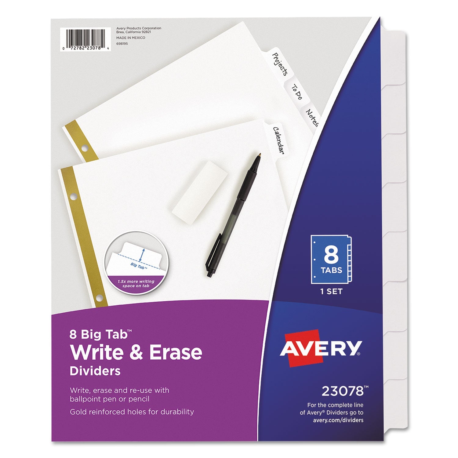 Avery® Write and Erase Big Tab Paper Dividers, 8-Tab, 11 x 8.5, White, White Tabs, 1 Set