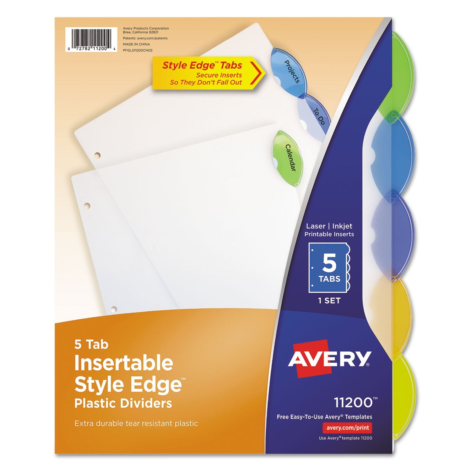 Avery® Insertable Style Edge Tab Plastic Dividers, 5-Tab, 11 X 8.5, Translucent, 1 Set