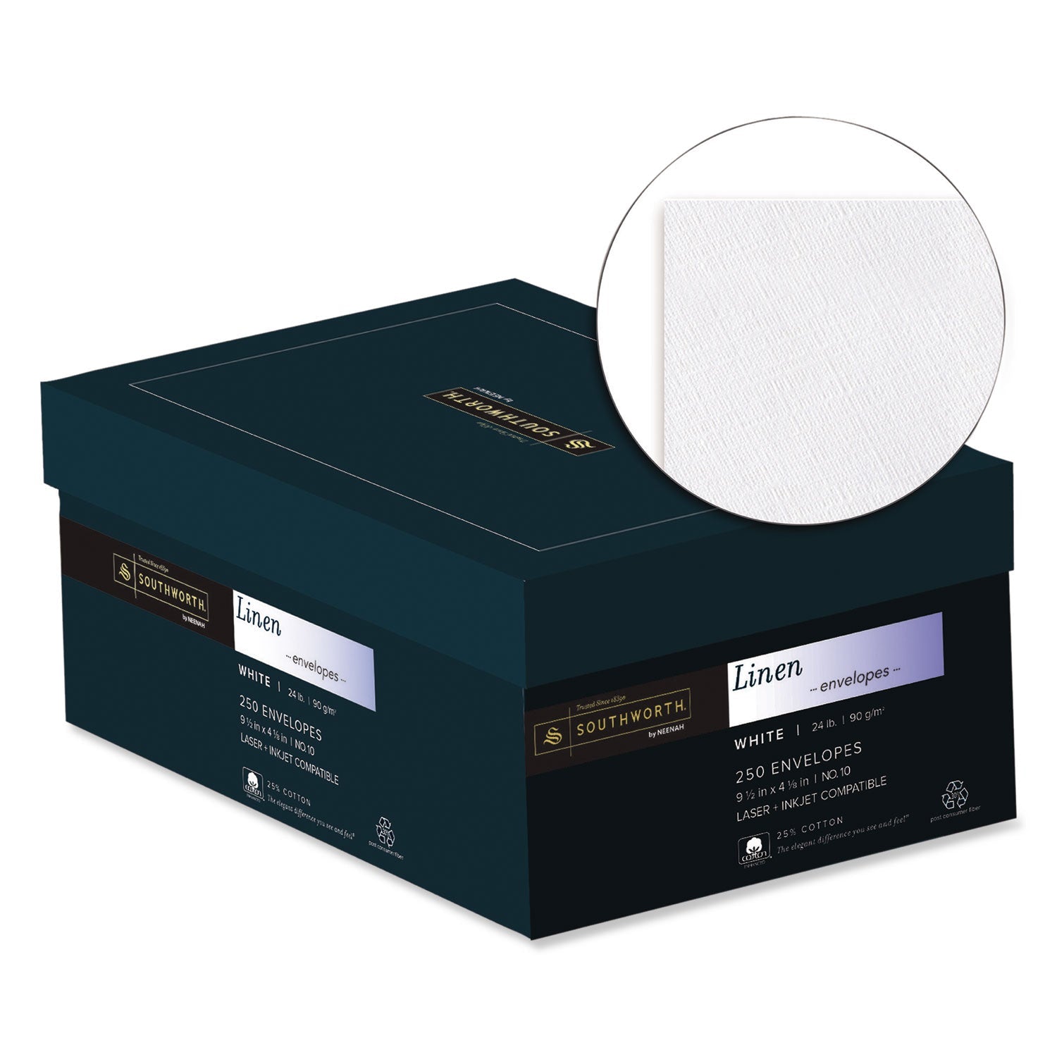 Southworth® 25% Cotton Linen #10 Envelope, Commercial Flap, Gummed Closure, 4.13 X 9.5, White, 250/box