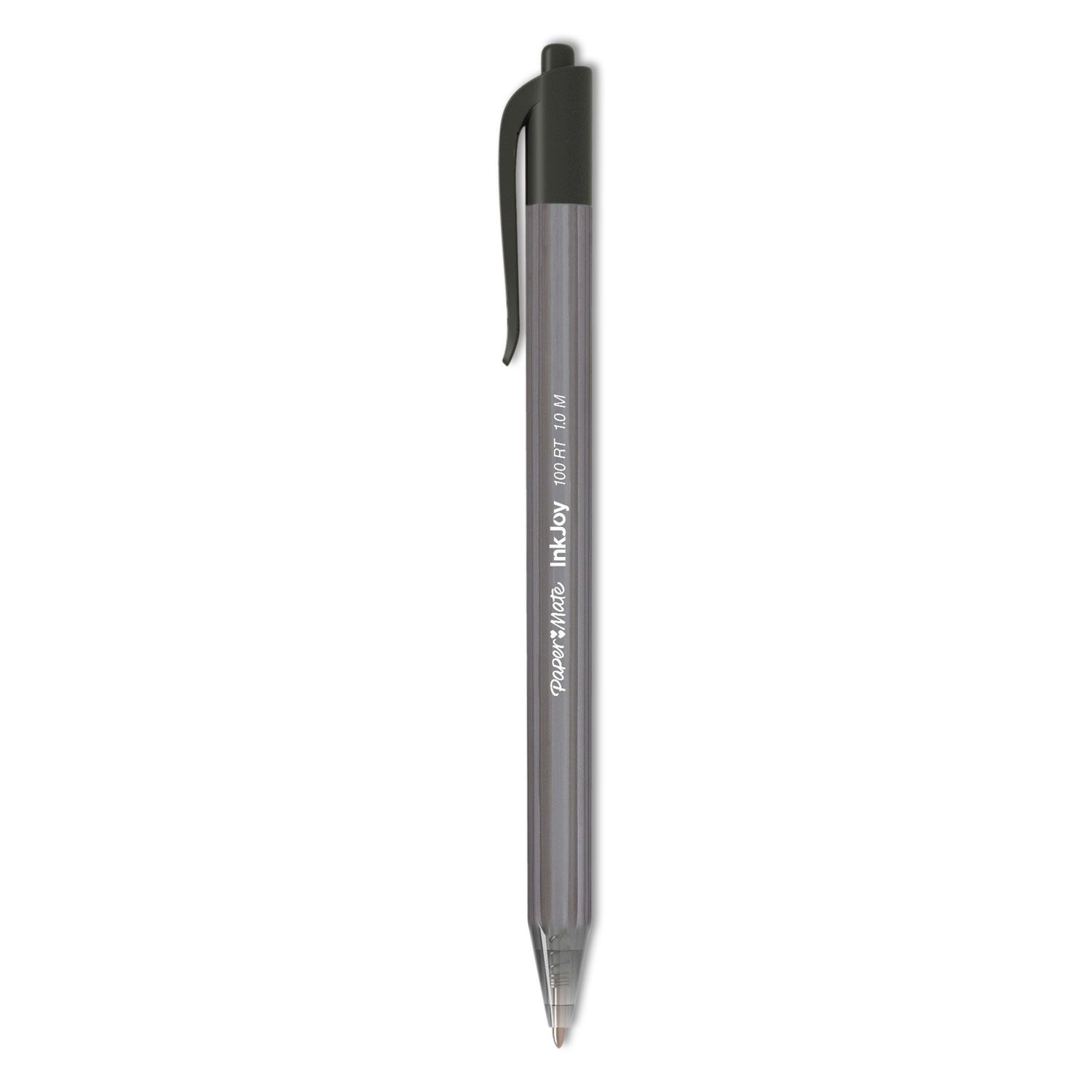 Paper Mate® InkJoy 100 RT Ballpoint Pen, Retractable, Medium 1 mm, Black Ink, Smoke/Black Barrel, 20/Pack