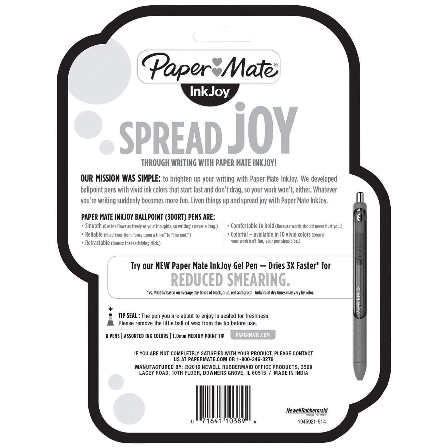 Paper Mate® InkJoy 300 RT Ballpoint Pen, Retractable, Medium 1 mm, Assorted Ink and Barrel Colors, 8/Pack