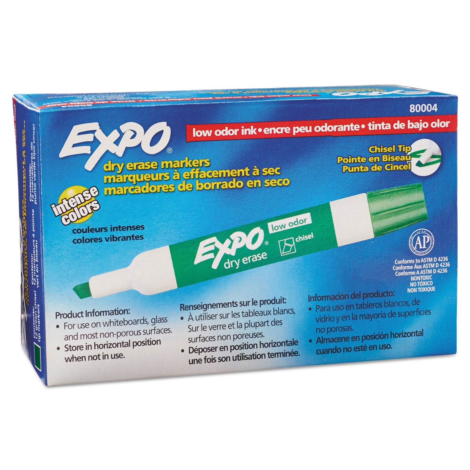 EXPO® Low-Odor Dry-Erase Marker, Broad Chisel Tip, Green, Dozen
