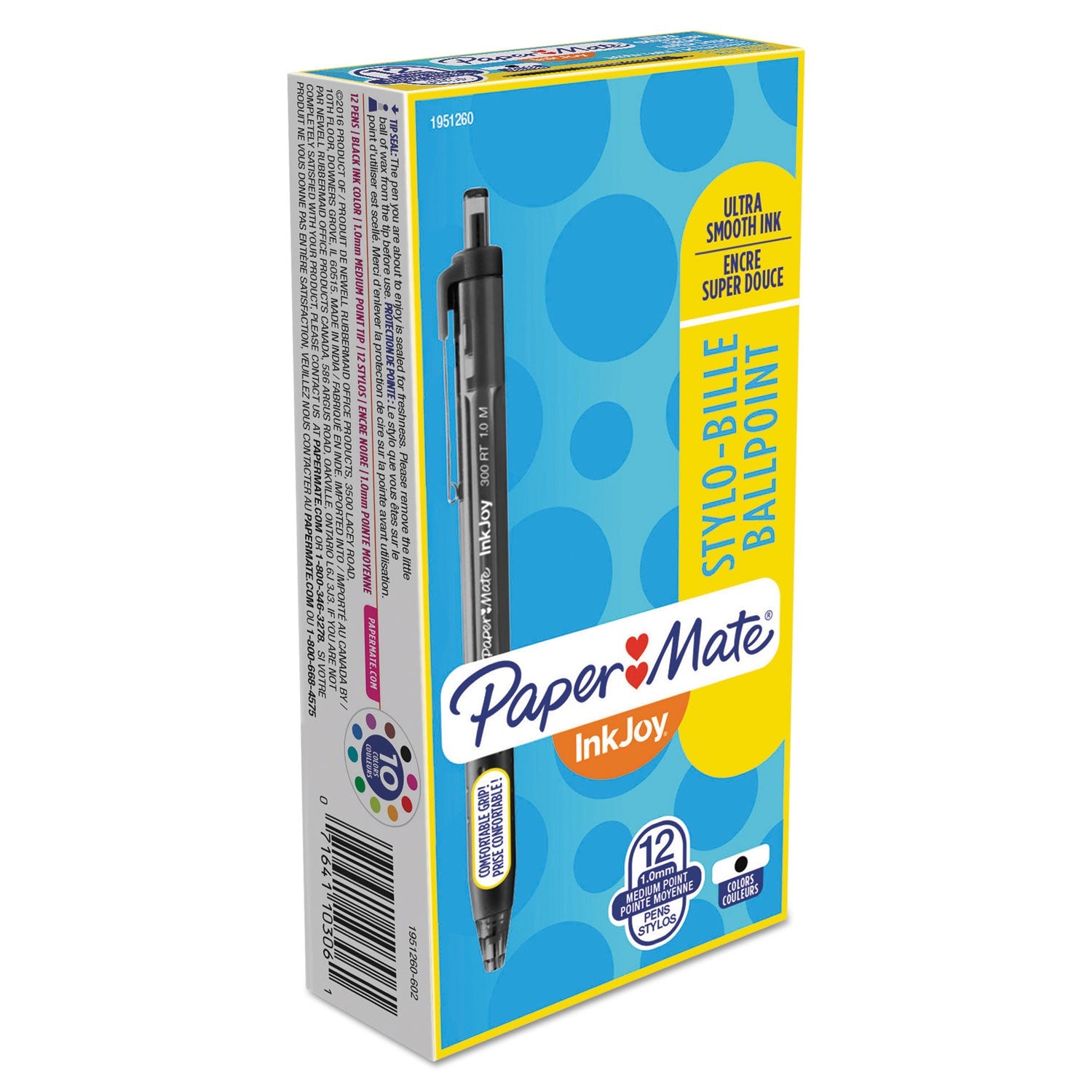 Paper Mate® InkJoy 300 RT Ballpoint Pen, Retractable, Medium 1 mm, Black Ink, Black Barrel, Dozen