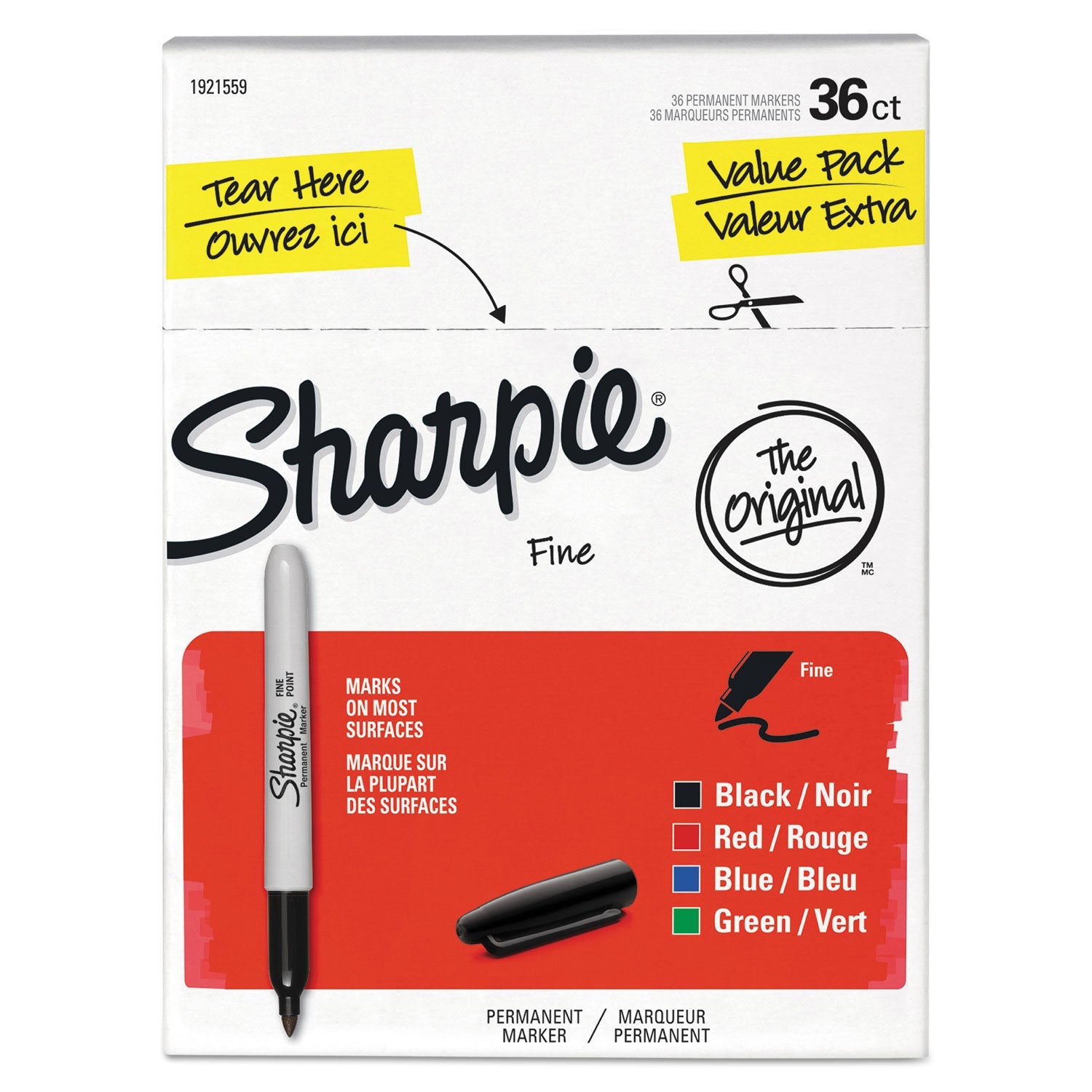 Sharpie® Fine Tip Permanent Marker Value Pack, Fine Bullet Tip, Assorted Colors, 36/pack