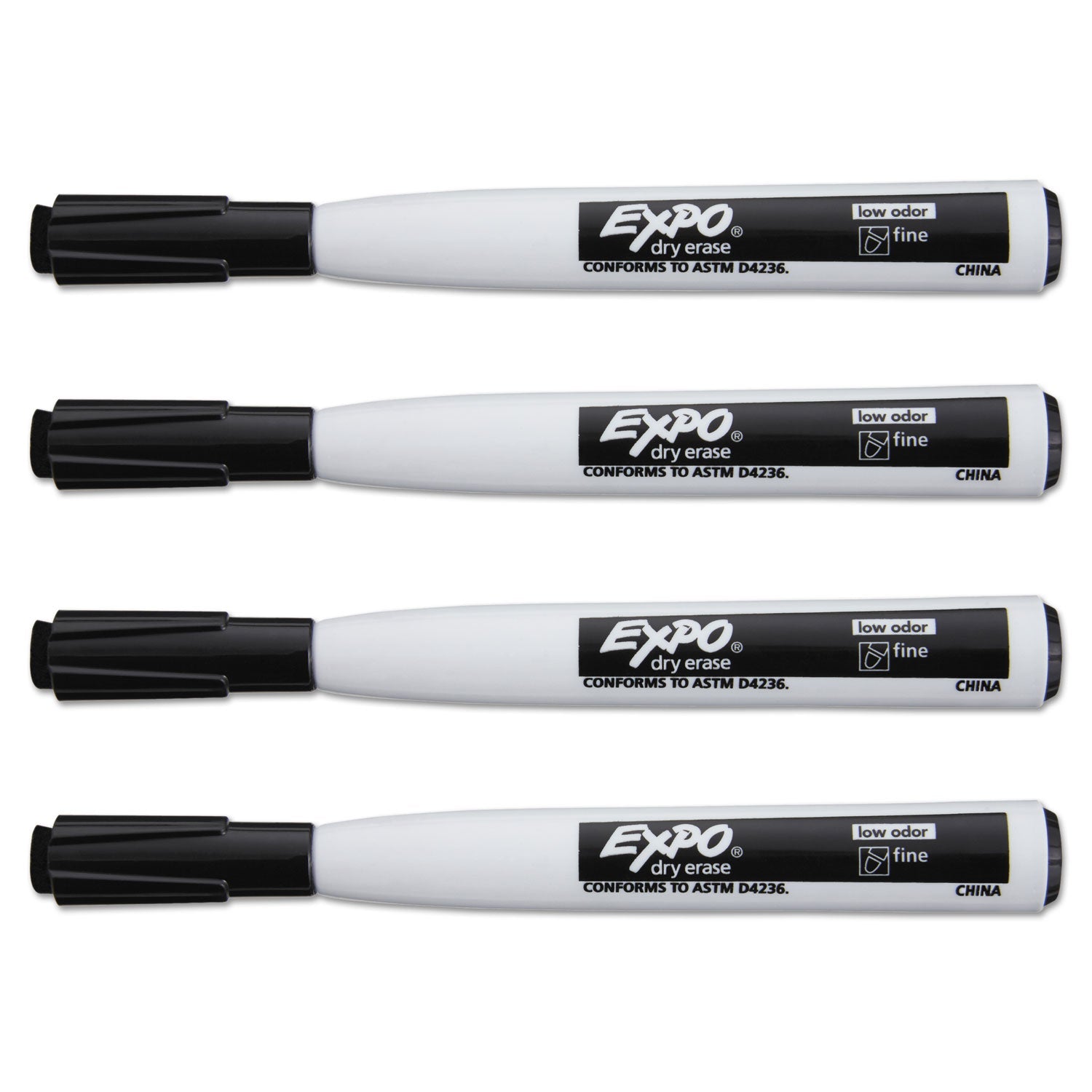 EXPO® Magnetic Dry Erase Marker, Fine Bullet Tip, Black, 4/pack