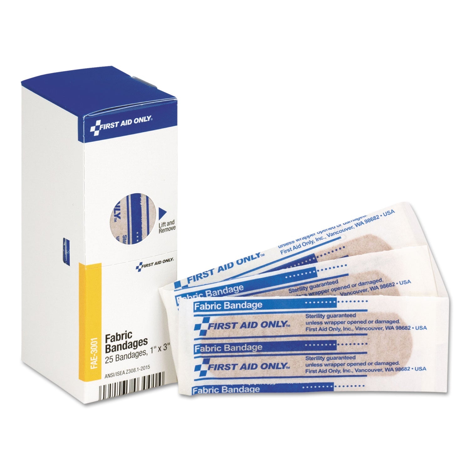 First Aid Only™ Smartcompliance Fabric Bandages, 1 X 3, 25/box
