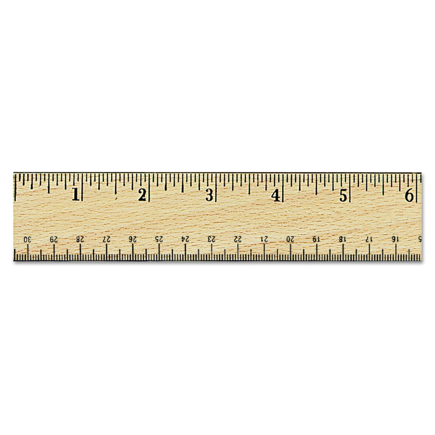Universal® Flat Wood Ruler W/double Metal Edge, Standard, 12" Long, Clear Lacquer Finish