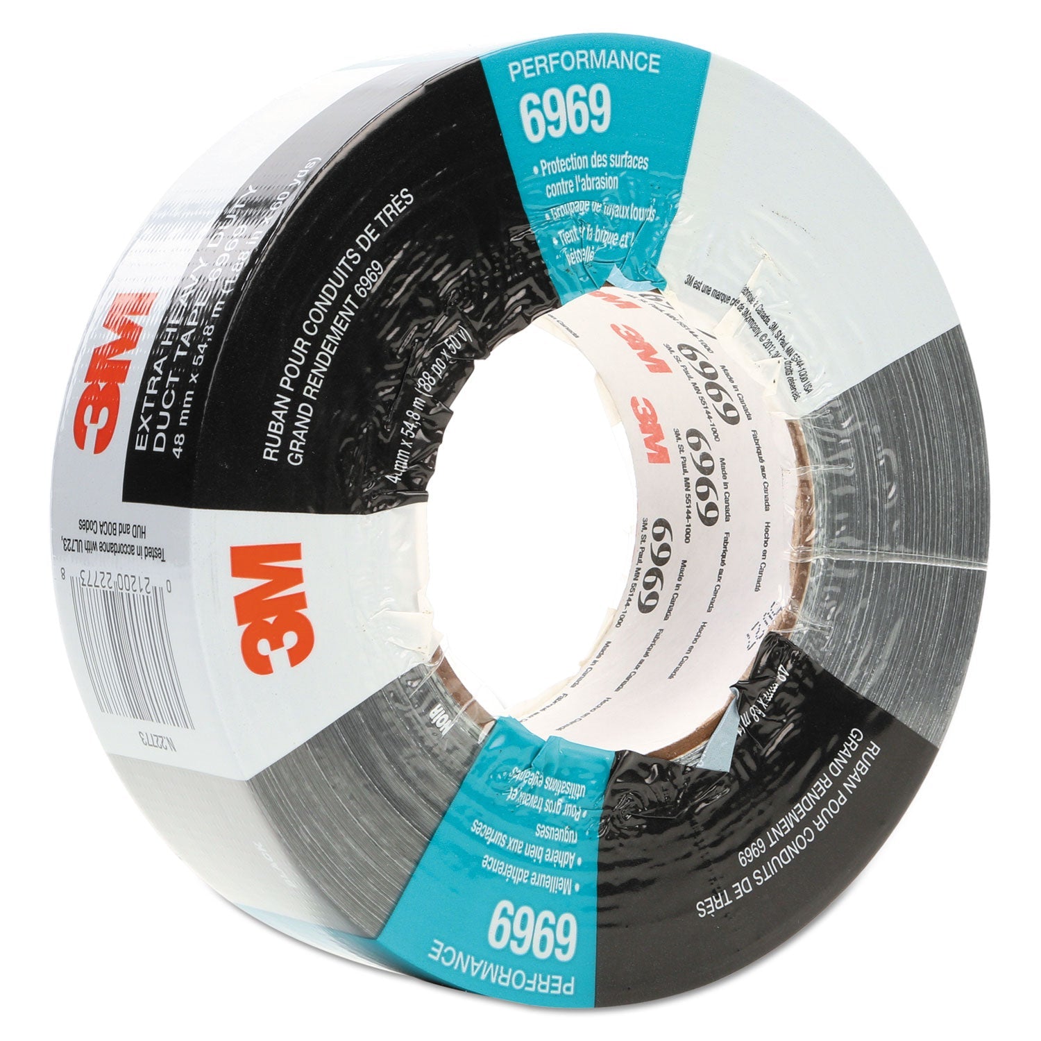 3M™ 6969 Extra-Heavy-Duty Duct Tape, 3" Core, 48 Mm X 54.8 M, Silver