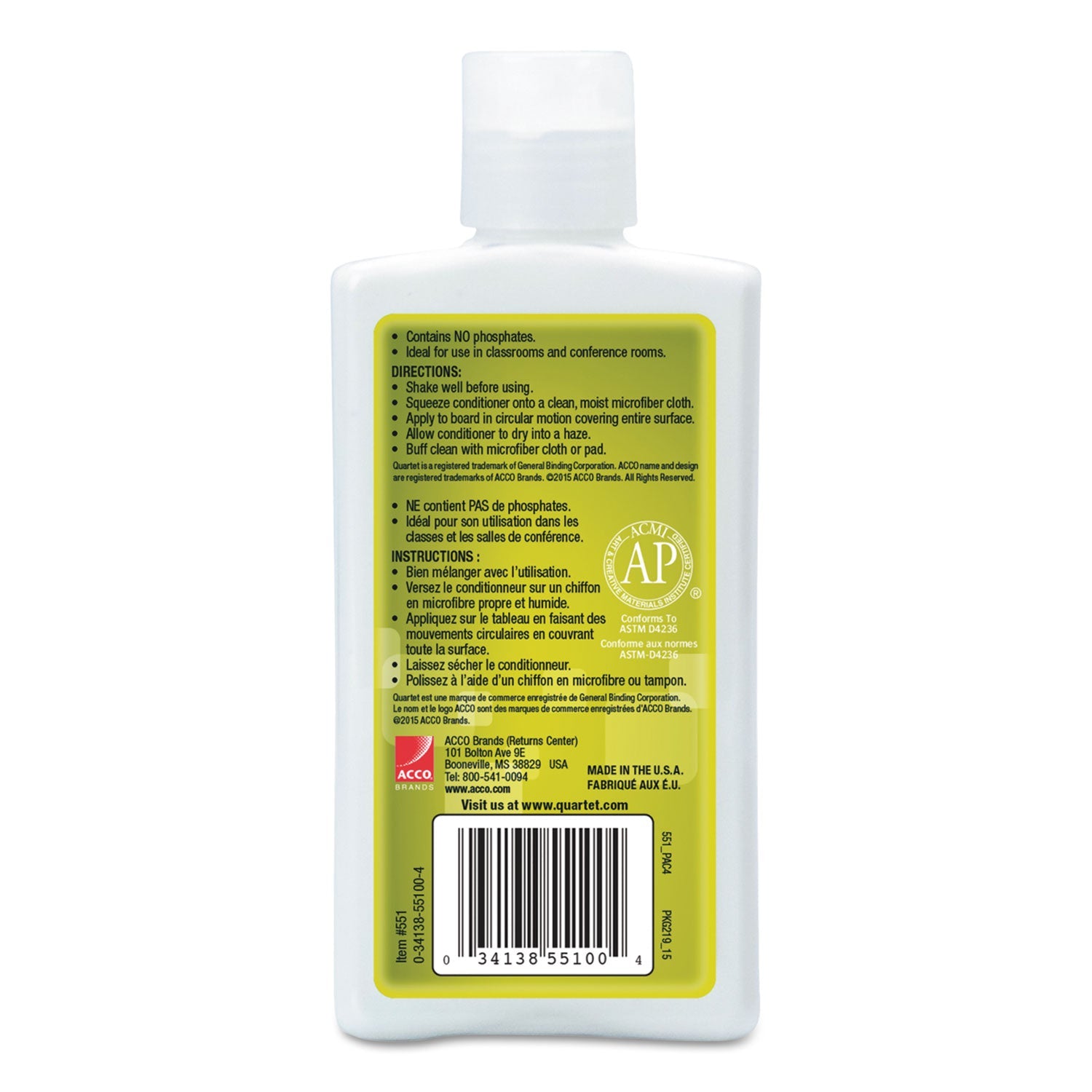 Quartet® Whiteboard Conditioner/cleaner For Dry Erase Boards, 8 Oz Bottle