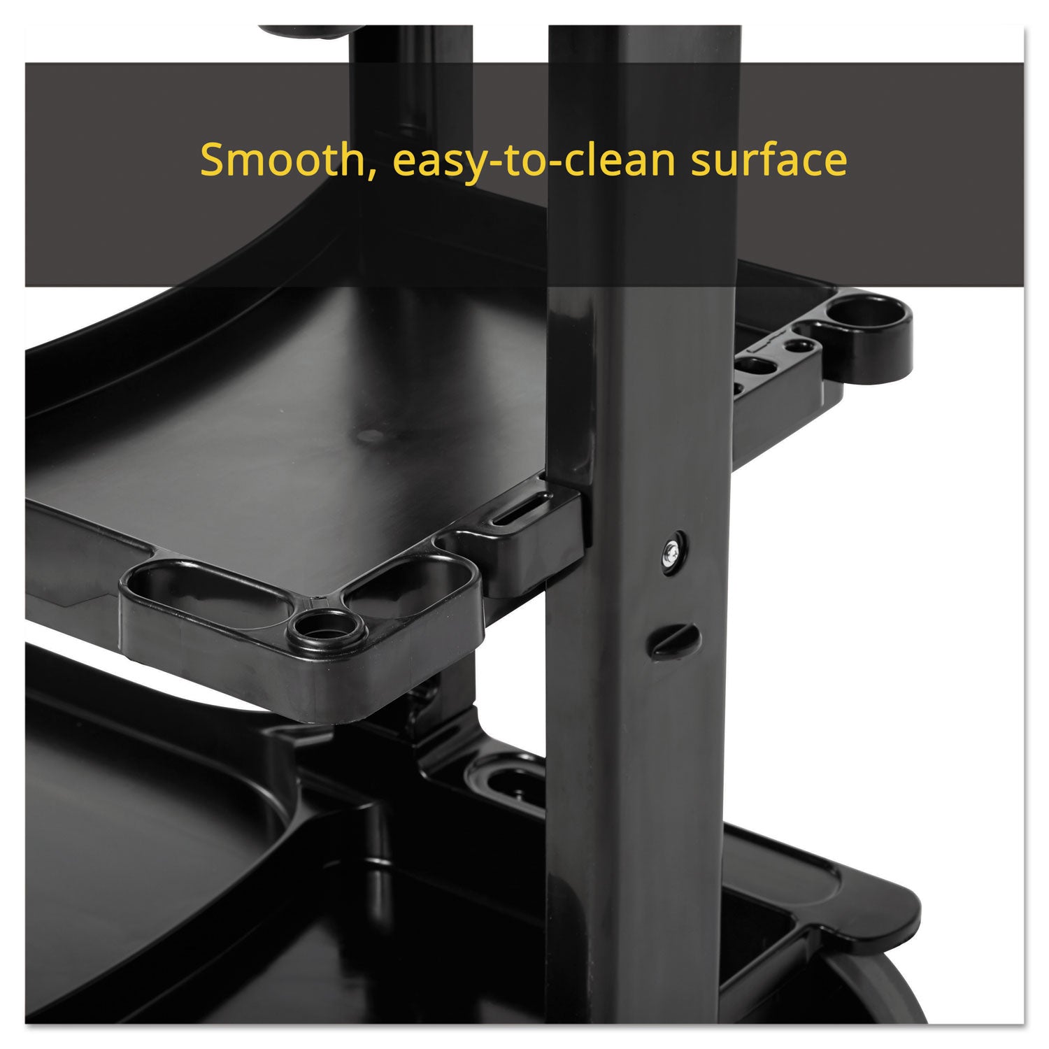 Rubbermaid® Commercial Multi-Shelf Cleaning Cart, Plastic, 4 Shelves, 1 Bin, 20" x 45" x 38.25", Black