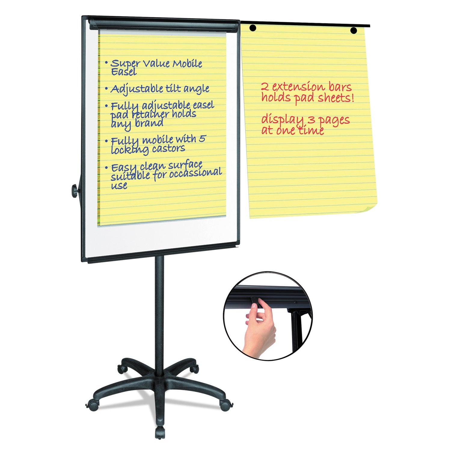 MasterVision® Silver Easy Clean Dry Erase Mobile Presentation Easel, 27.5" x 39", White Surface, Black Aluminum/Steel Frame
