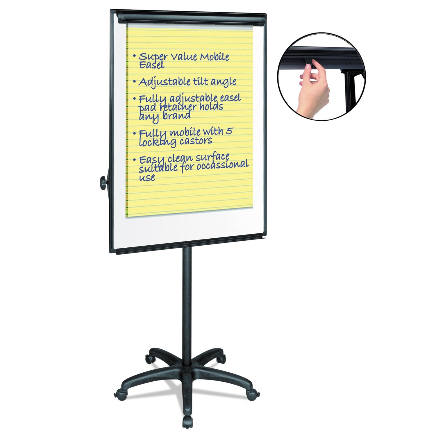 MasterVision® Silver Easy Clean Dry Erase Mobile Presentation Easel, 27.5" x 39", White Surface, Black Aluminum/Steel Frame