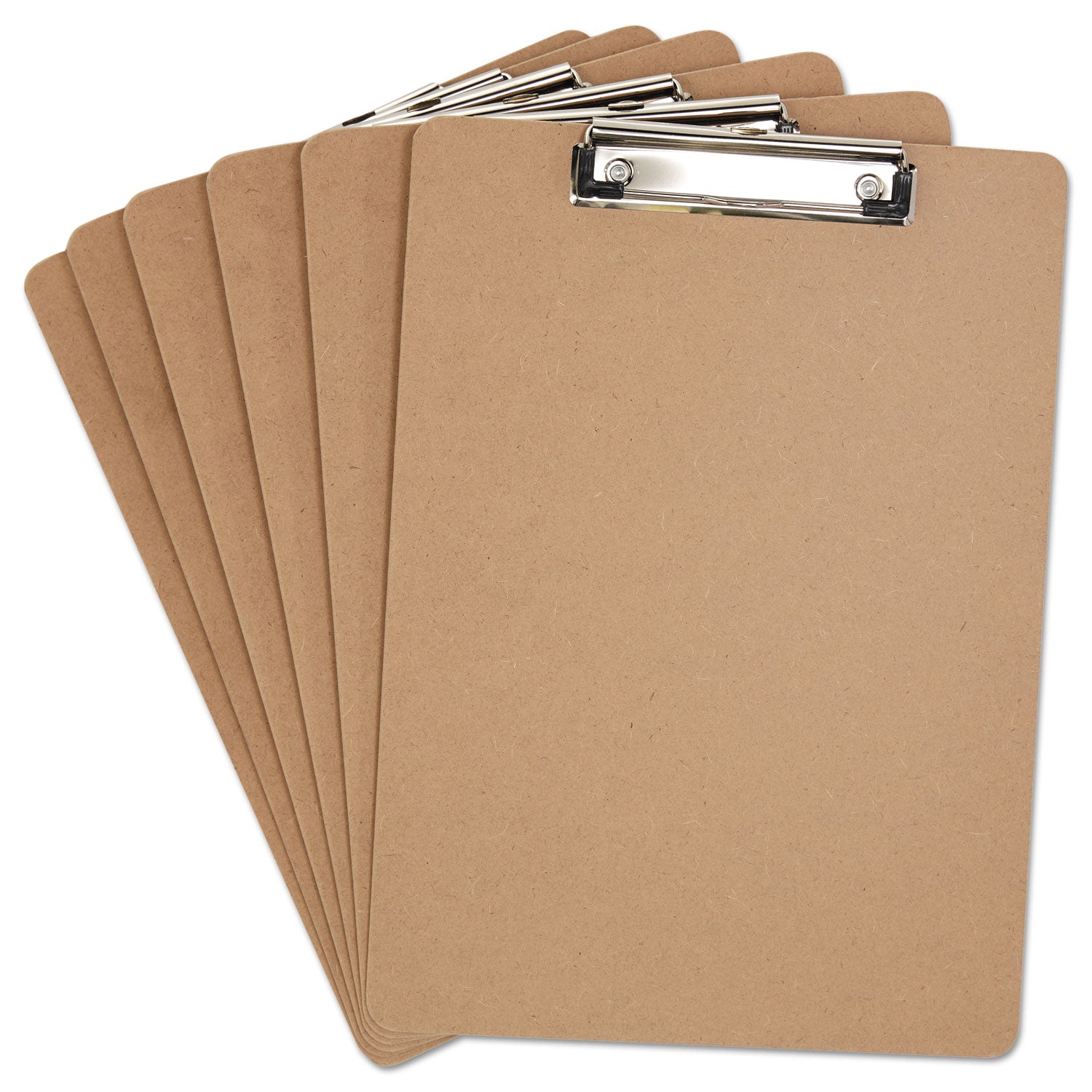 Universal® Hardboard Clipboard with Low-Profile Clip, 0.5" Clip Capacity, Holds 8.5 x 11 Sheets, Brown, 6/Pack
