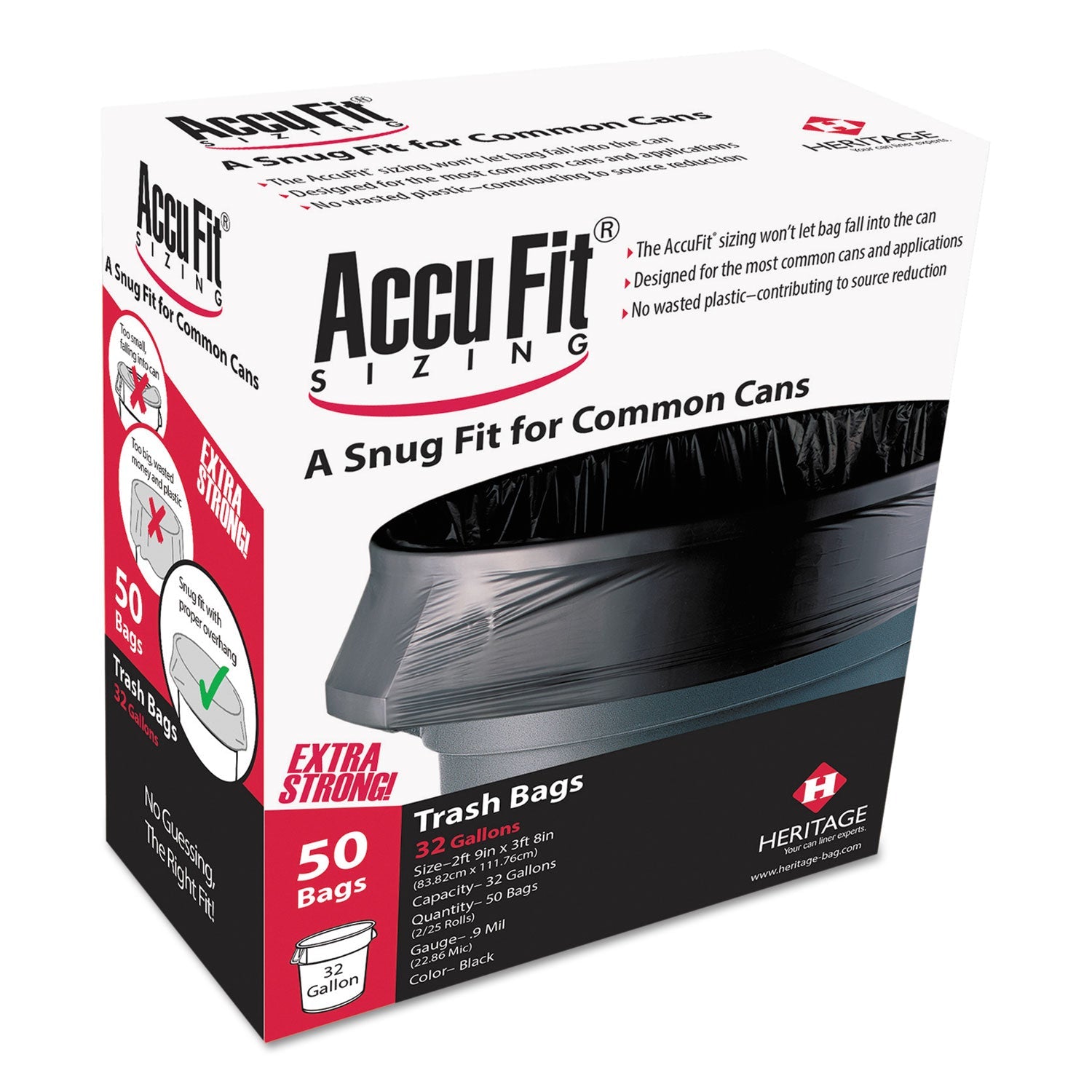 AccuFit Can Liners | 44 Gal, Black, 50/Box