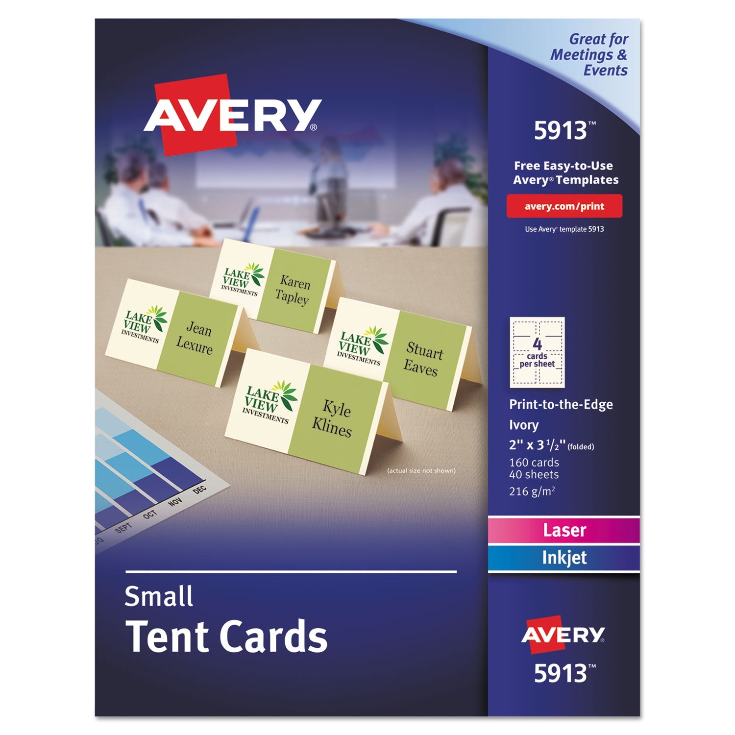 Avery® Small Tent Card, Ivory, 3.5 x 2, 4 Cards/Sheet, 40 Sheets/Pack