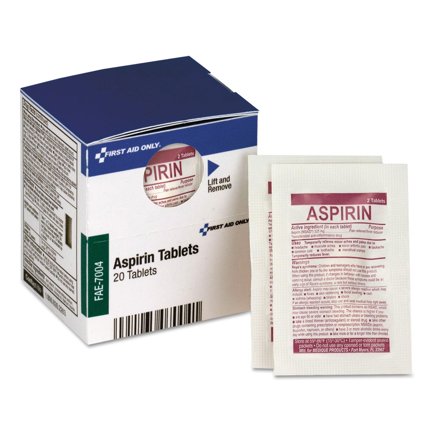 First Aid Only™ SmartCompliance Aspirin Refill, 2/Packet, 10 Packets/Box