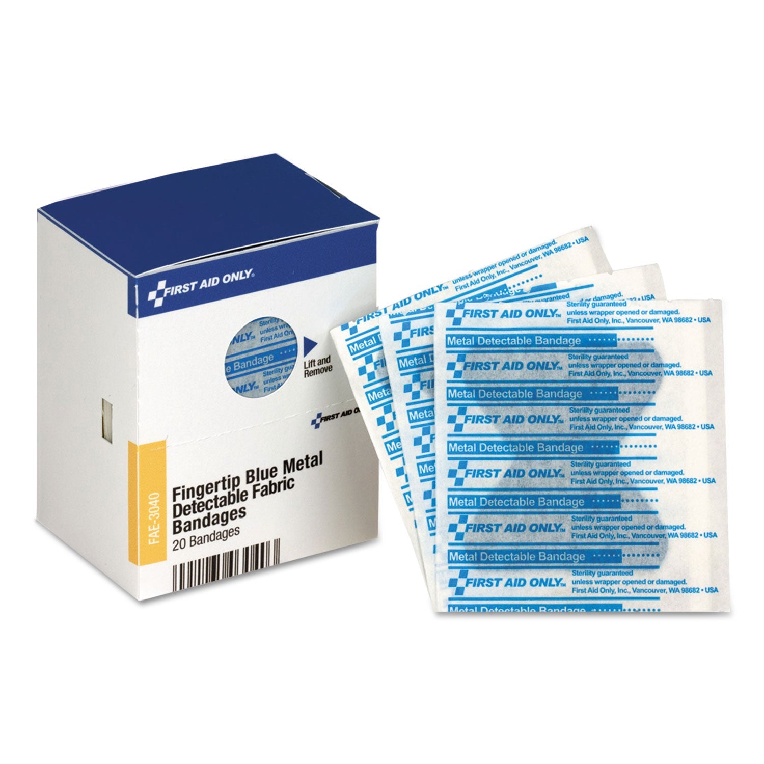 Blue Metal Detectable Bandages | Fingertip 20-Box