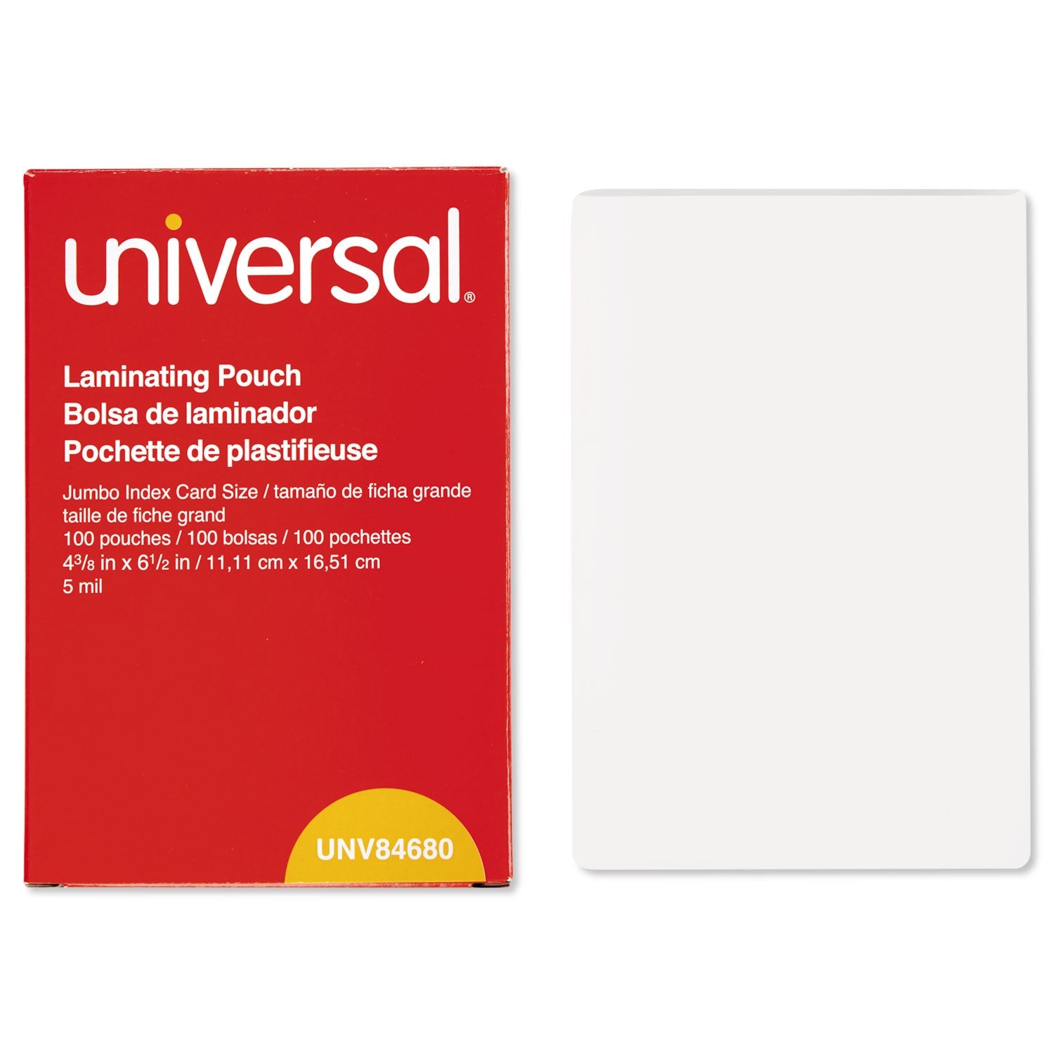 Universal® Laminating Pouches, 5 Mil, 6.5" X 4.38", Gloss Clear, 100/box