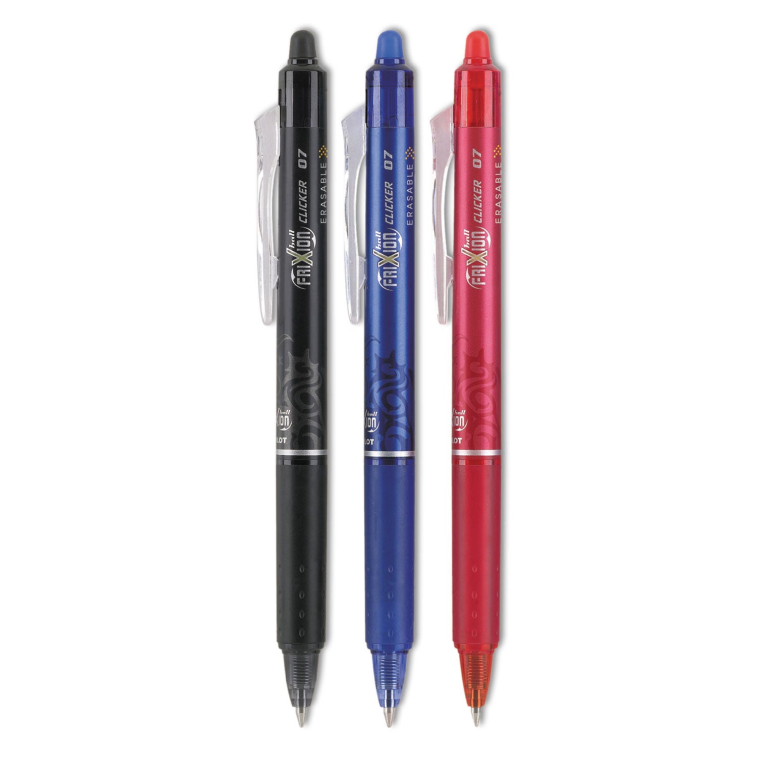 Pilot® FriXion Clicker Erasable Gel Pen, Retractable, Fine 0.7 mm, Assorted Business Ink and Barrel Colors, 3/Pack