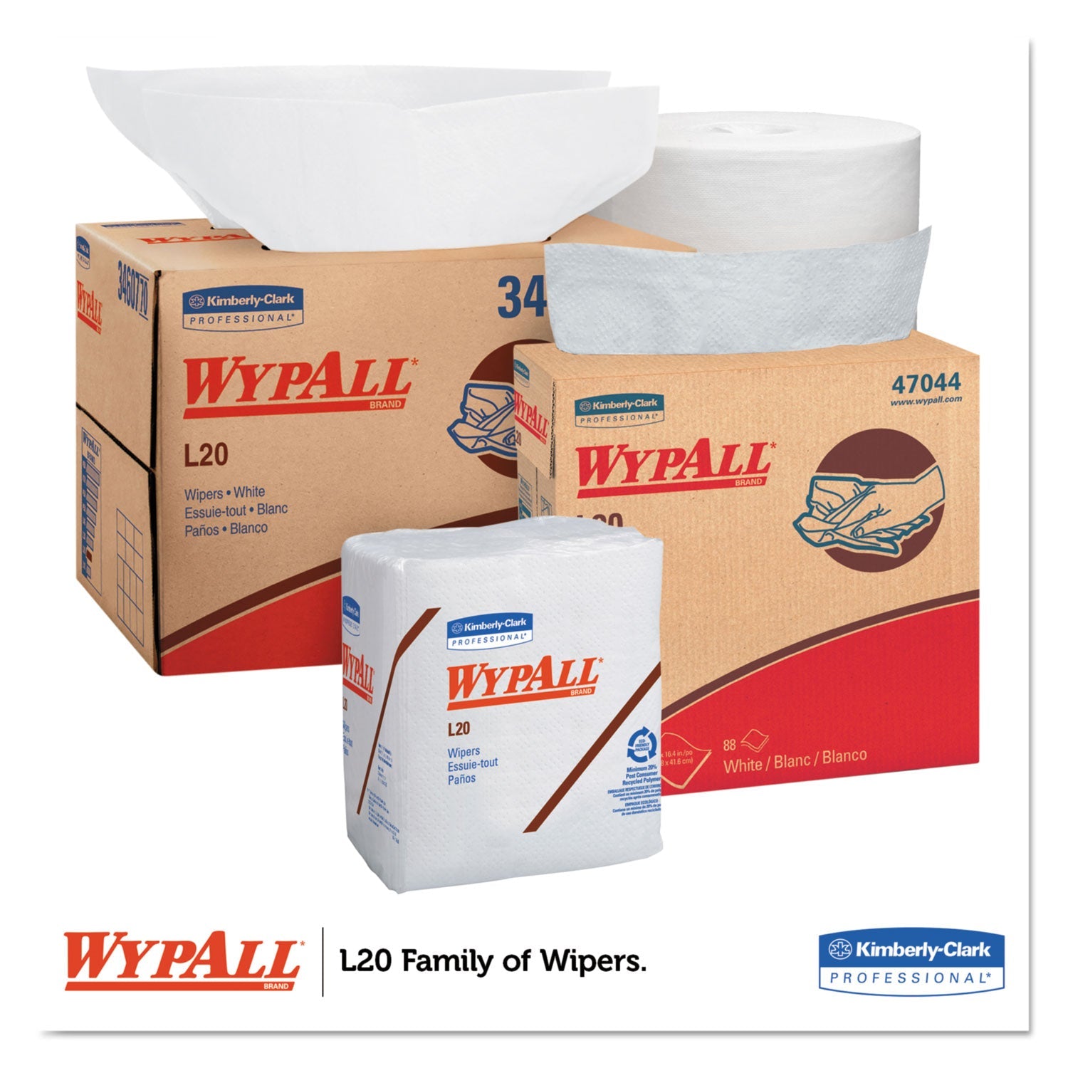 WypAll® L20 Towels, POP-UP Box, 4-Ply, 9.1 x 16.8, Unscented, White, 88/Box, 10 Boxes/Carton - Bloom Skins