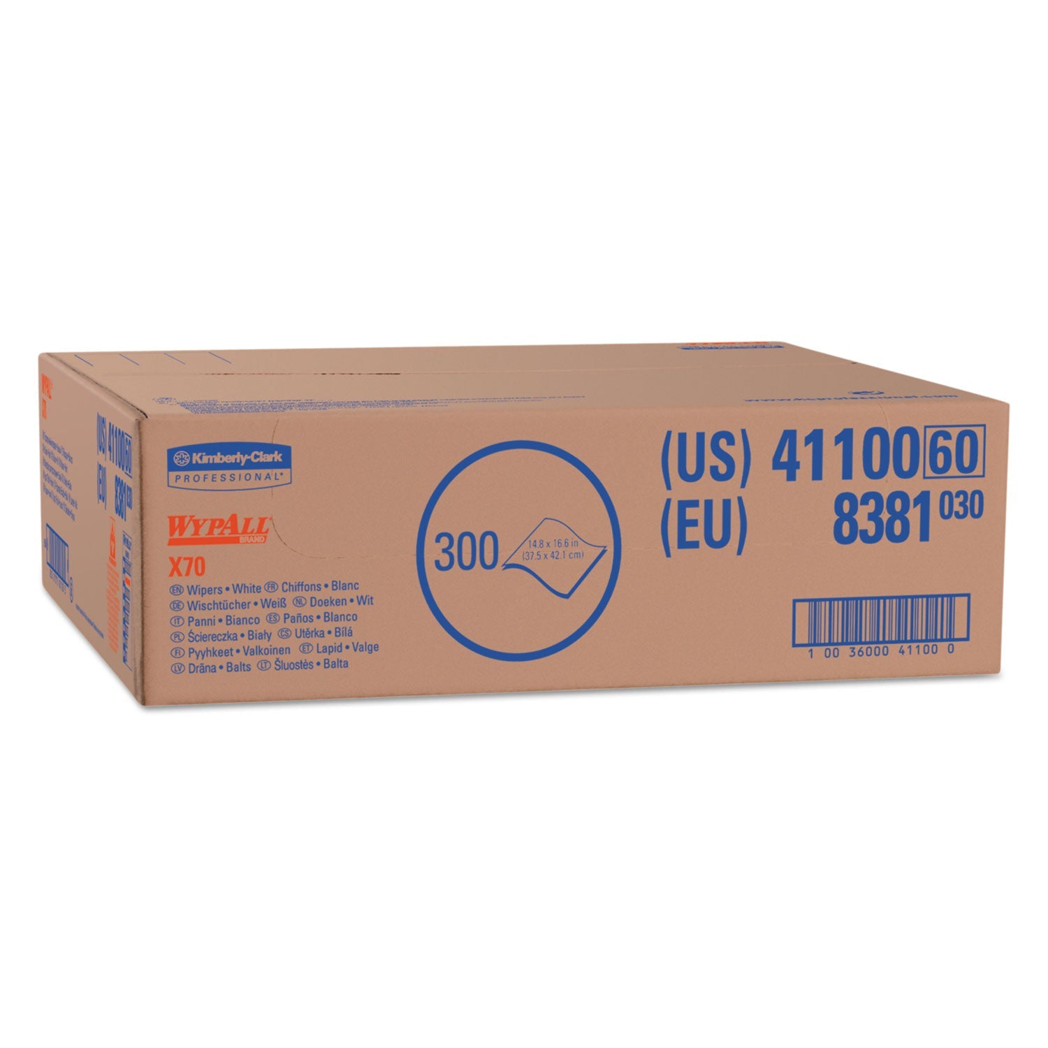 WypAll® X70 Cloths, Flat Sheet, 16.6 x 14.9, White, 300/Carton