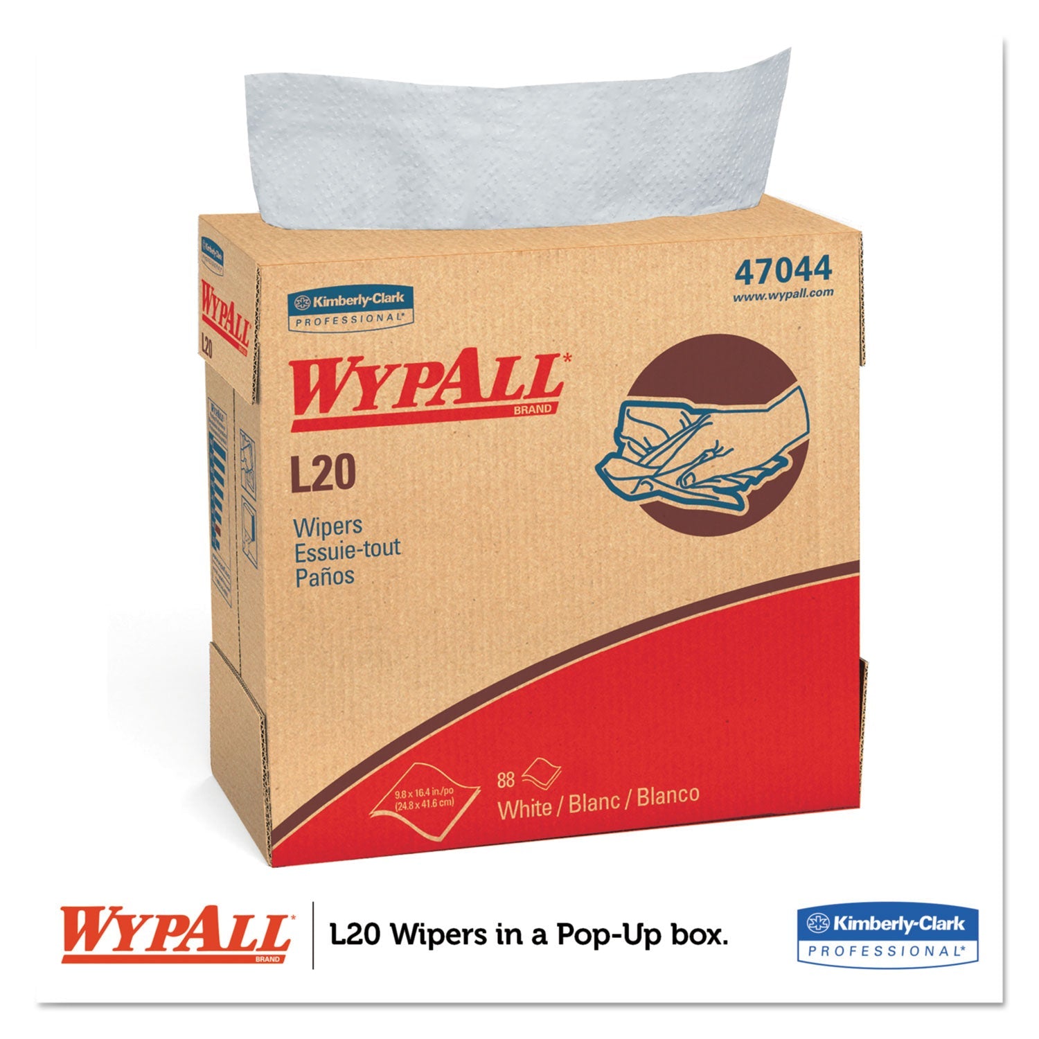 WypAll® L20 Towels, POP-UP Box, 4-Ply, 9.1 x 16.8, Unscented, White, 88/Box, 10 Boxes/Carton - Bloom Skins