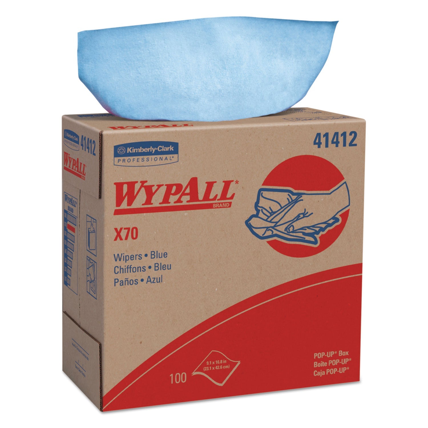 WypAll® X70 Cloths, POP-UP Box, 9.13 x 16.8, Blue, 100/Box, 10 Boxes/Carton - Bloom Skins