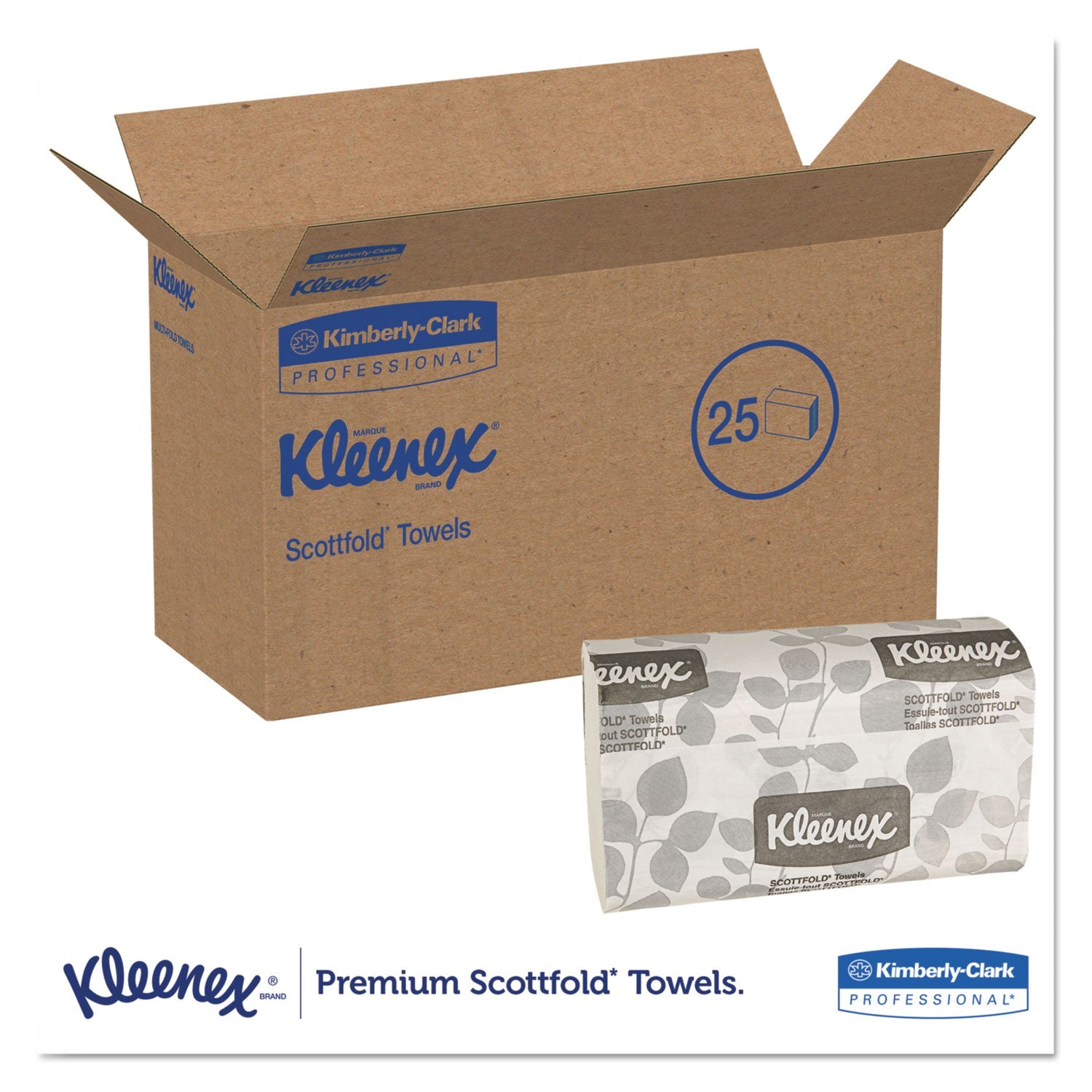 Kleenex® Premiere Folded Towels, 1-Ply, 9.4 x 12,4, White, 120/Pack, 25 Packs/Carton